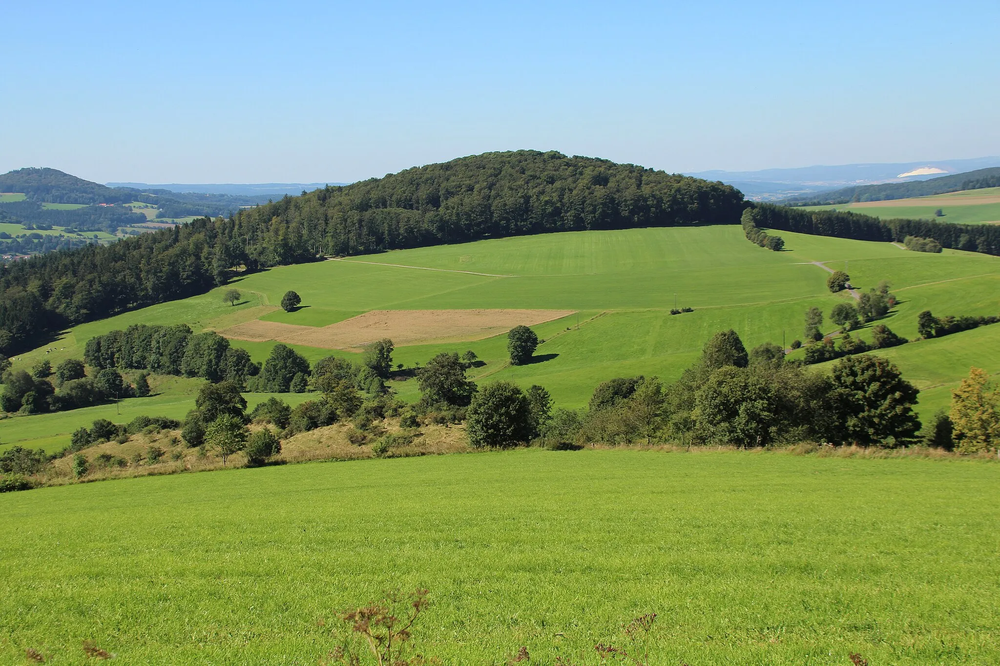 Photo showing: Blick vom Gebiet nordwestlich von Abtsroda westsüdwestwärts zum Schwarzenhauck