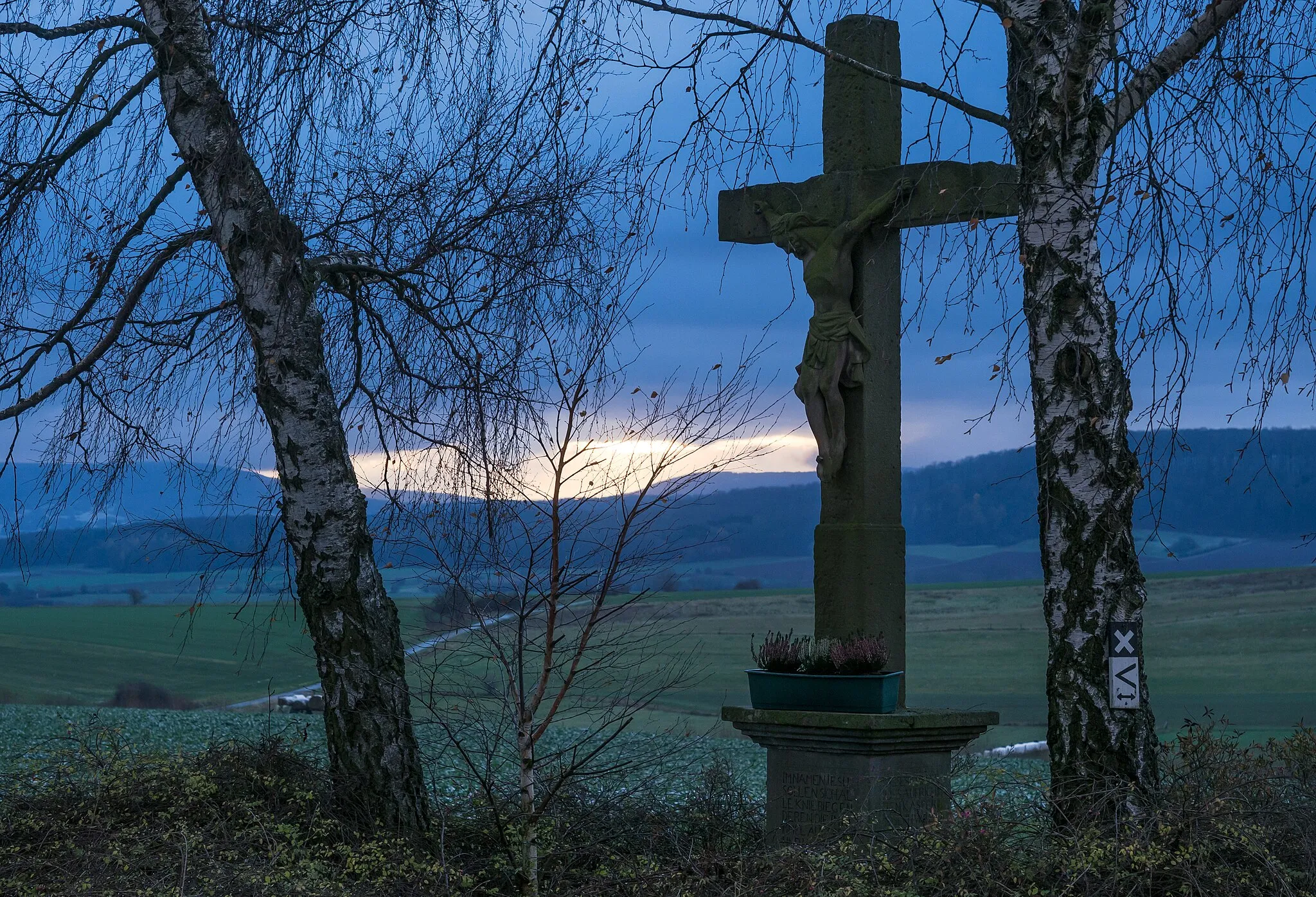 Photo showing: Steinkruzifix bei Unterufhausen, Gemeinde Eiterfeld in Hessen