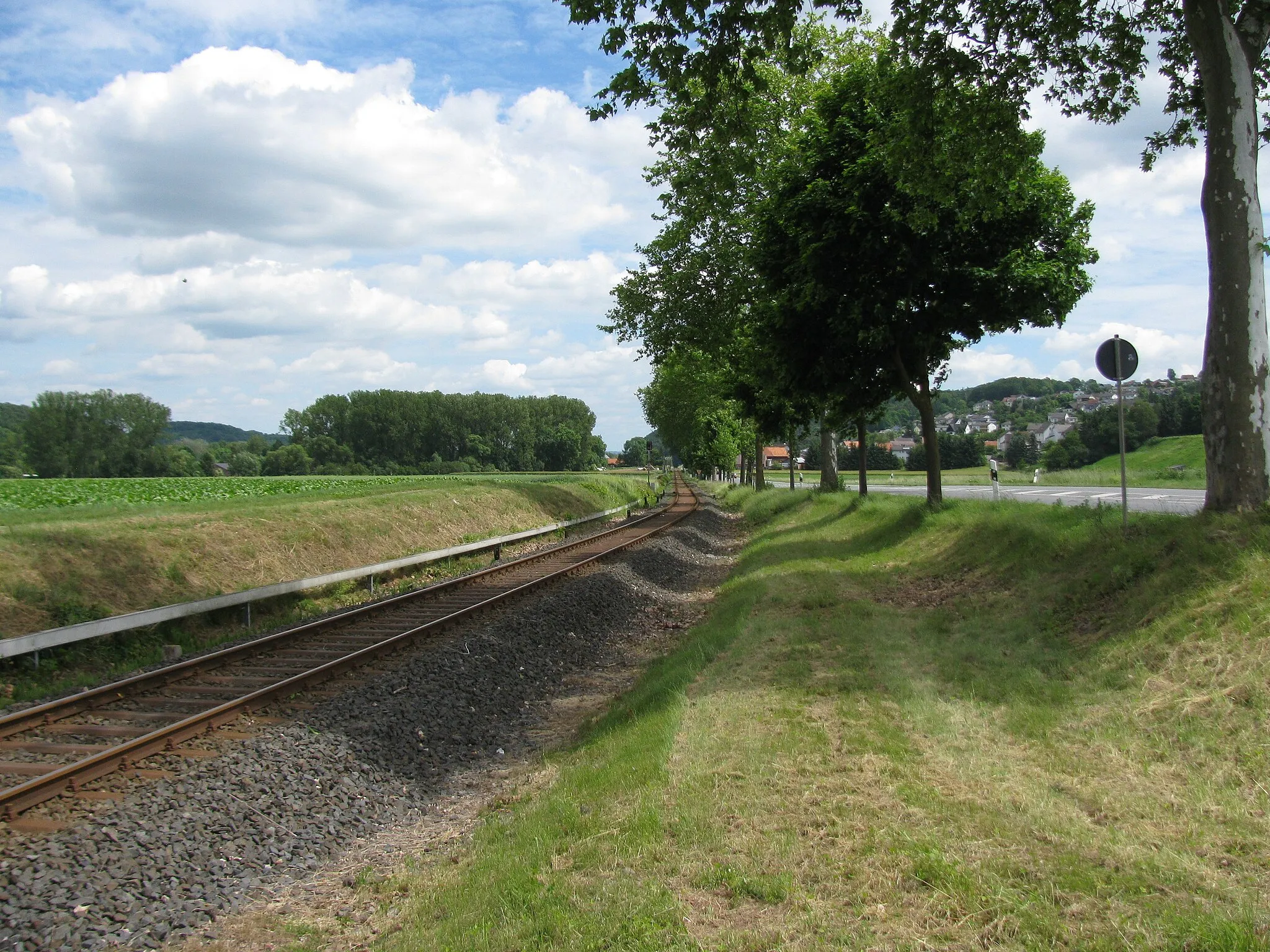 Photo showing: die Bahnstrecke von Wabern nach Bad Wildungen zwischen Mandern und Ungedanken