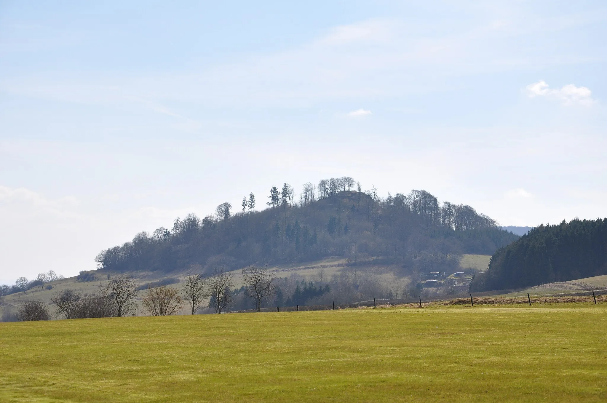 Photo showing: Blick von Norden, vorbei am Wäldchen des Kleinen Schönbergs, zum Burgberg