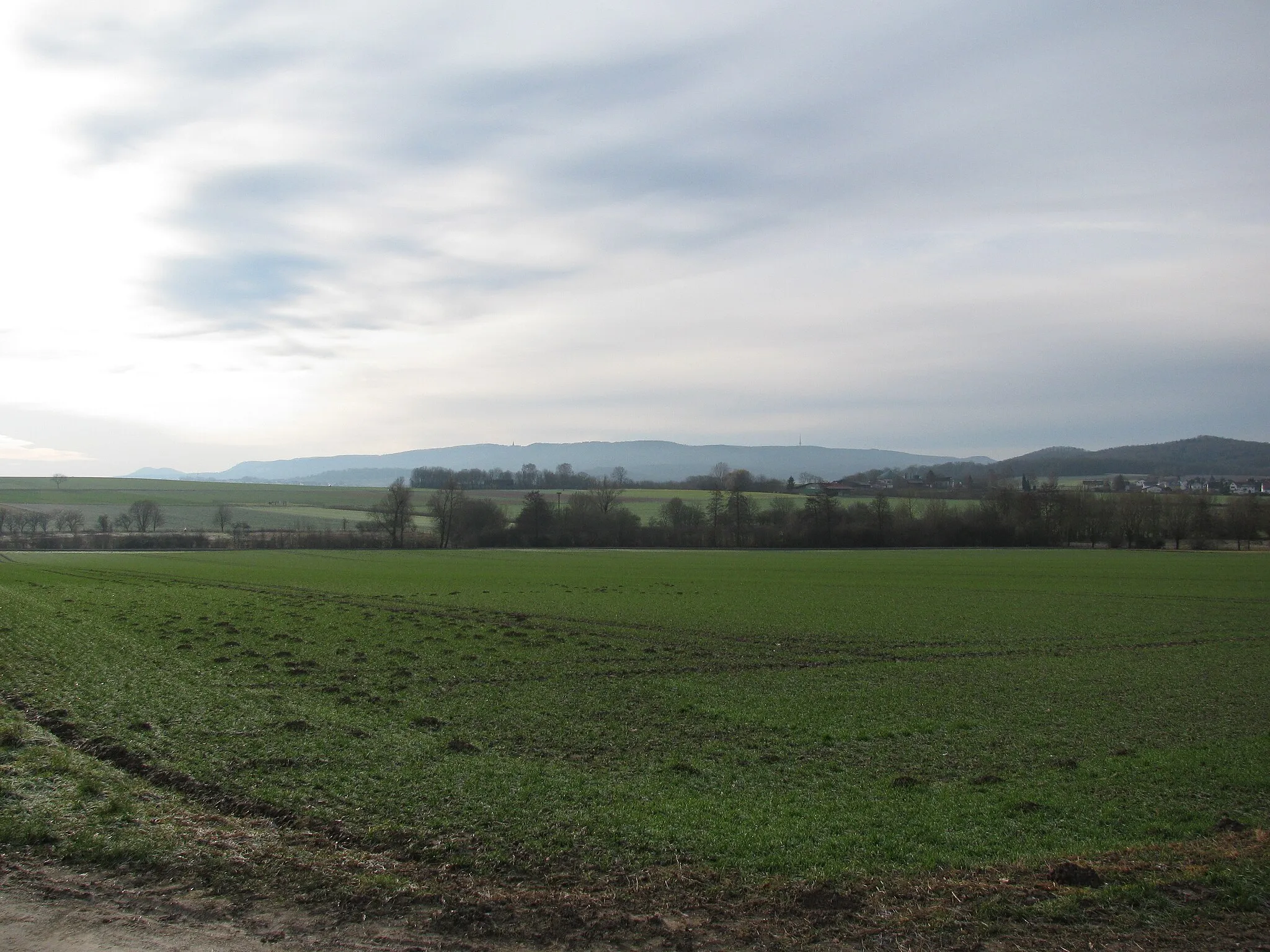 Photo showing: die Feldmark von Espenau, Blick von der Vellmarer Straße in Richtung Habichtswald