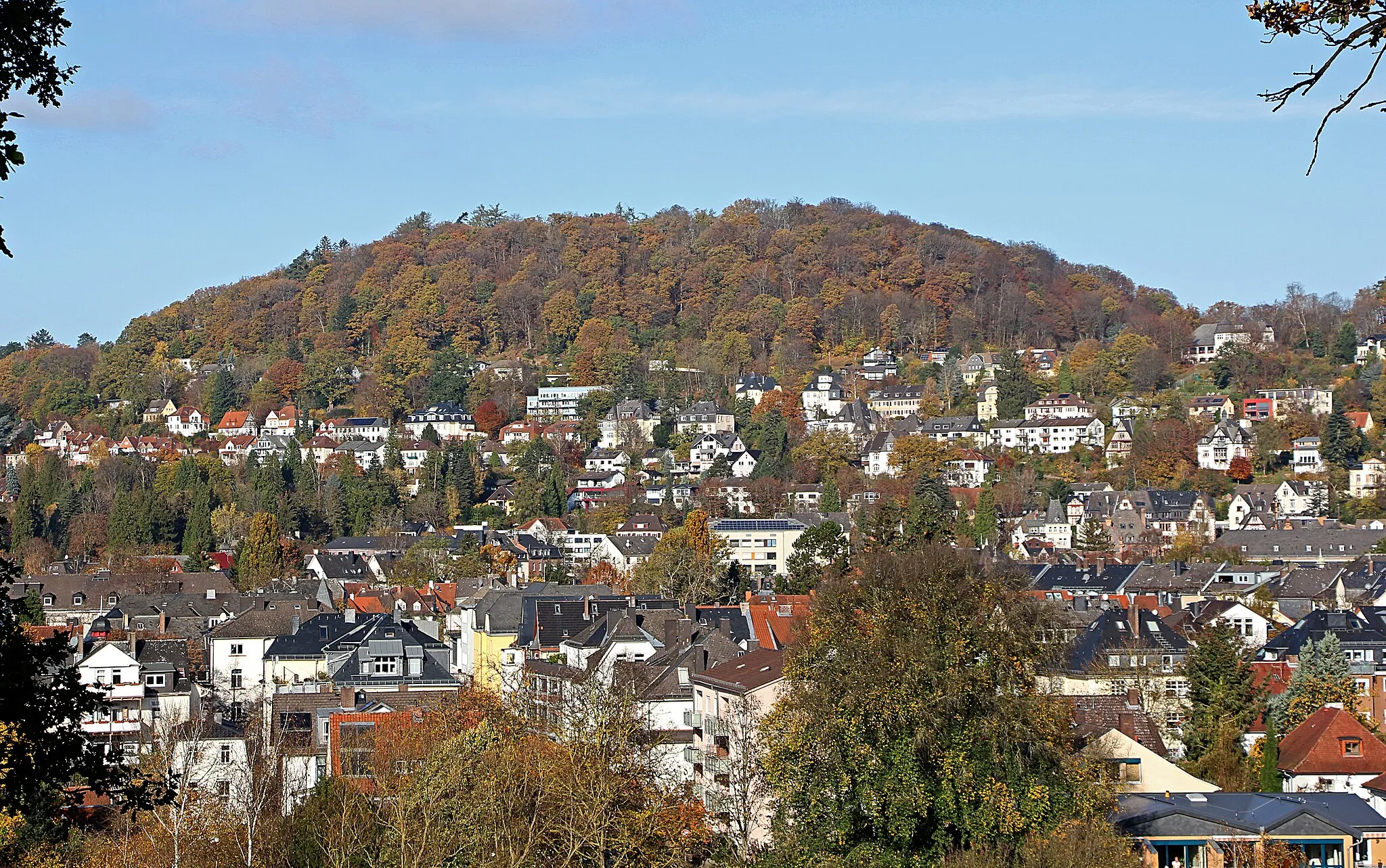 Photo showing: Der Dammelsberg in Marburg. Ansicht von Südosten (vom Wanderweg bei der Eichendorffstraße).