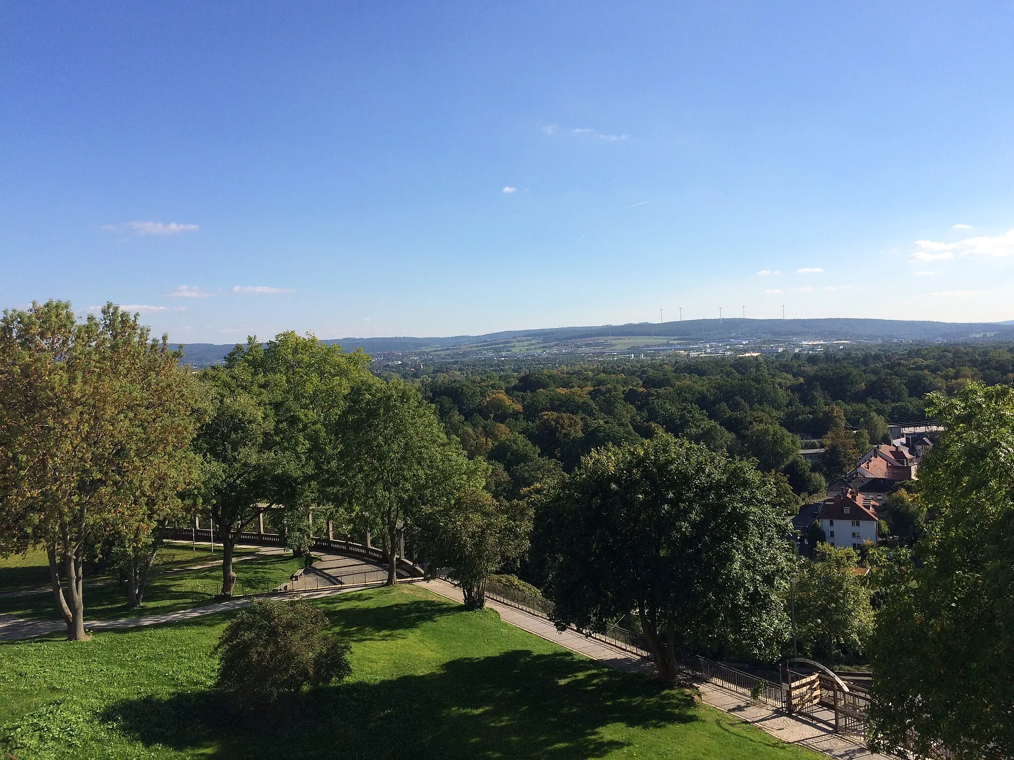 Photo showing: Blick von der Dachterasse der Grimmwelt Kassel Richtung Südstadt und Karlsaue