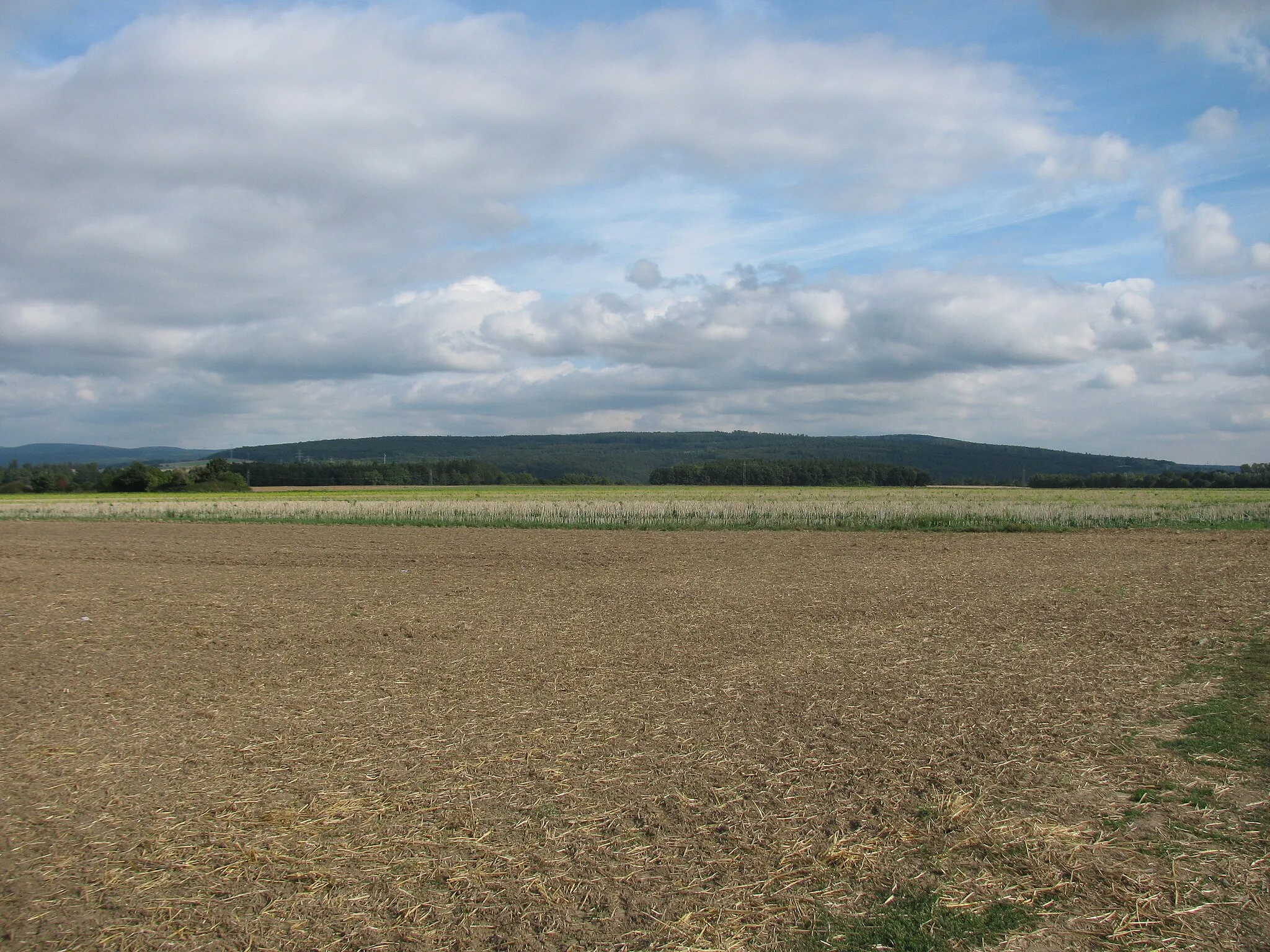 Photo showing: Blick vom Langen Feld auf den Warpel, das Gewerbegebiet ist noch nicht da, die Windräder auf dem Warpel gibt es auch noch nicht