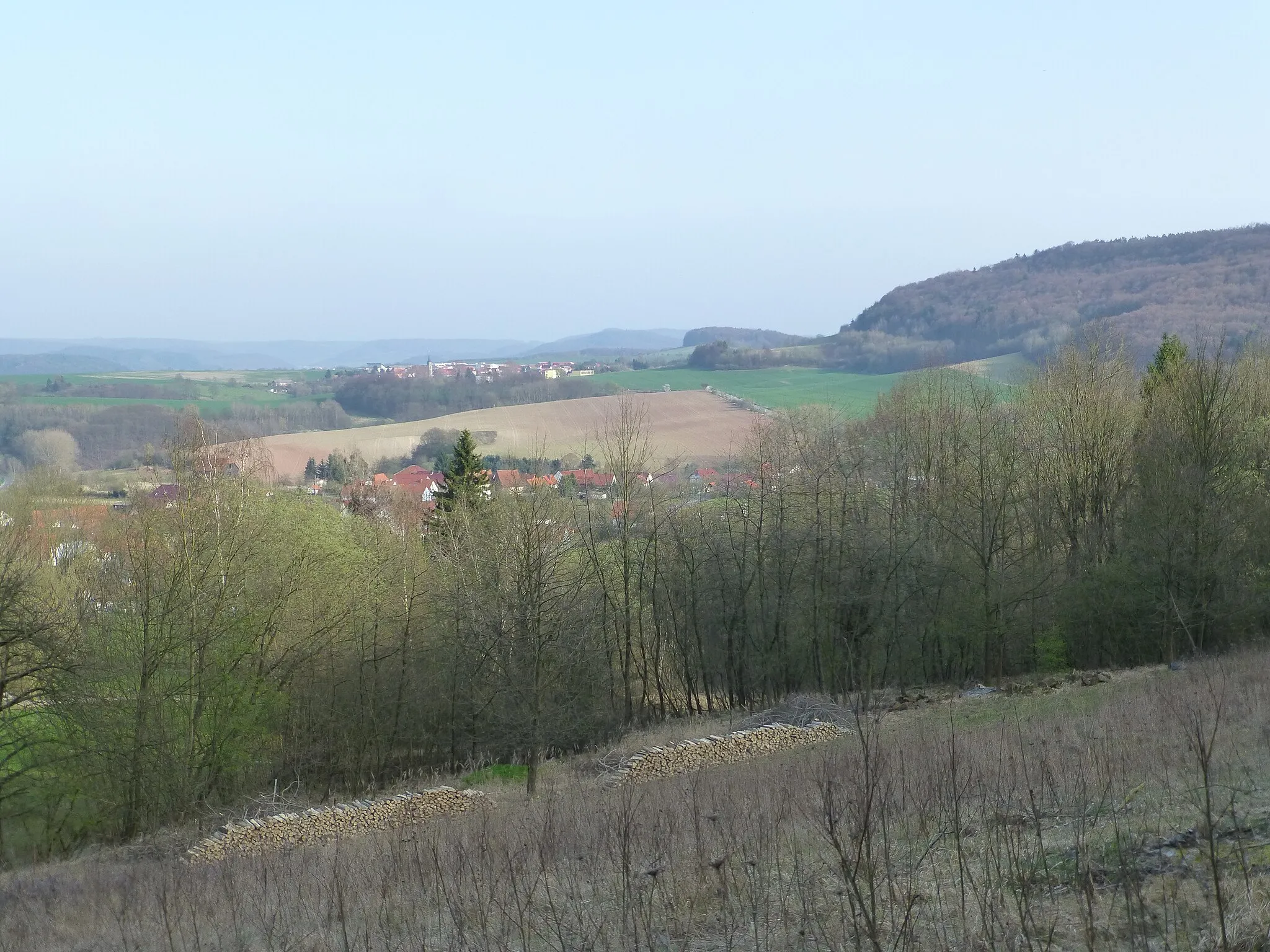 Photo showing: Blick in Richtung Volkerode und Pfaffschwende (mit der Pfaffschwender Kuppe)