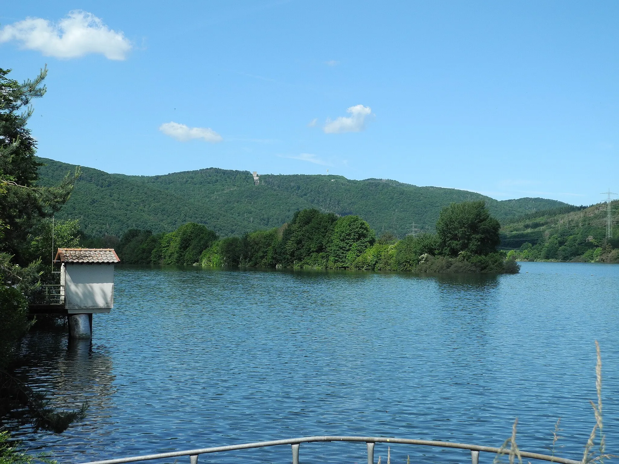 Photo showing: Naturschutzgebiet im Regierungsbezirk Kassel 1635007.
„Stausee von Affoldern“, künstlicher See im Lauf der Eder mit Insel und den angrenzenden Uferbereichen, Teil des Nationalparks Kellerwald-Edersee, westlich von Affoldern, im Landkreis Waldeck-Frankenberg, Hessen, Deutschland.

Blick von Osten.