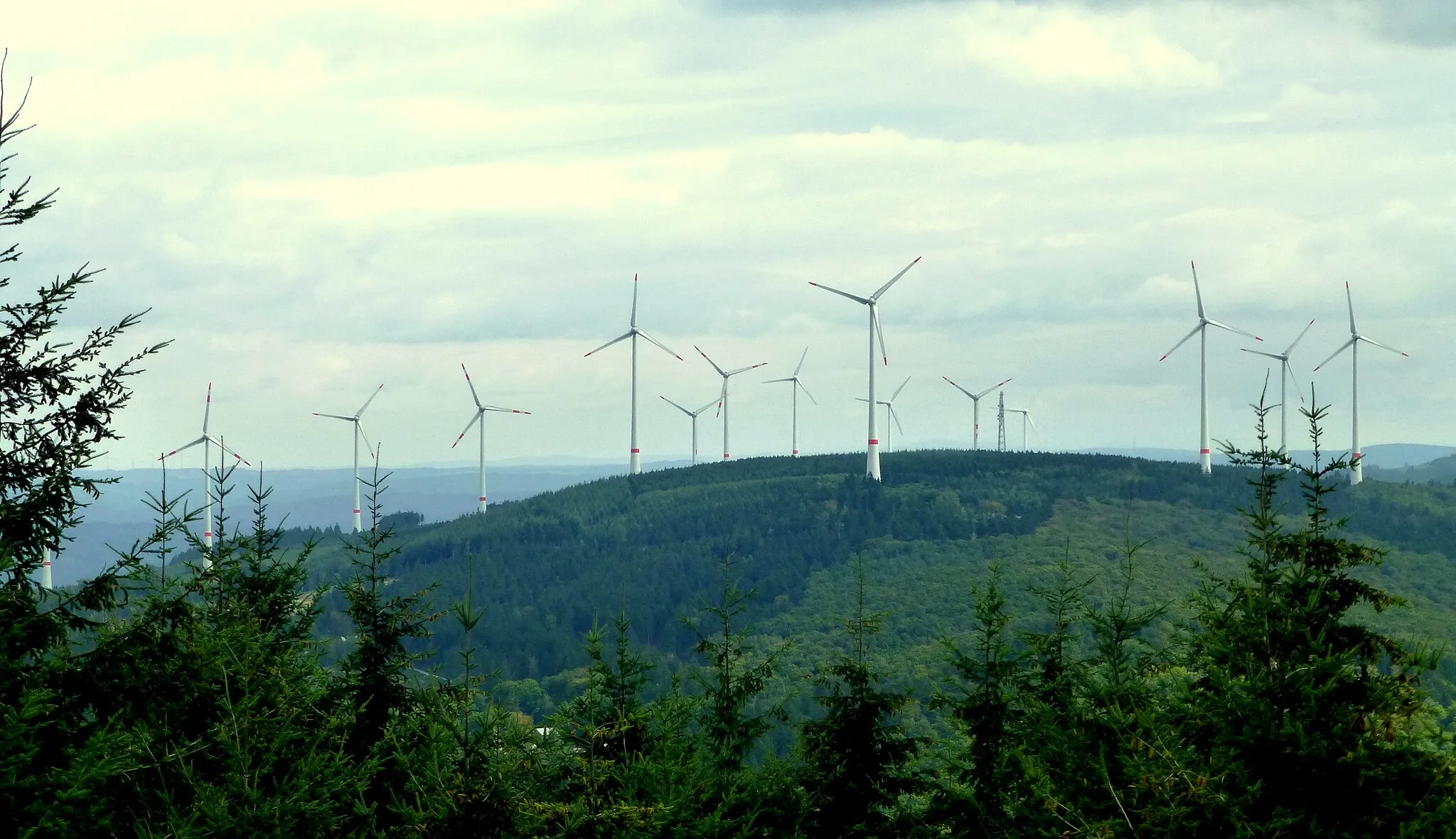 Photo showing: Soonwald und Windräderwald, Blick vom Hochsteinchen zum Windpark Kandrich