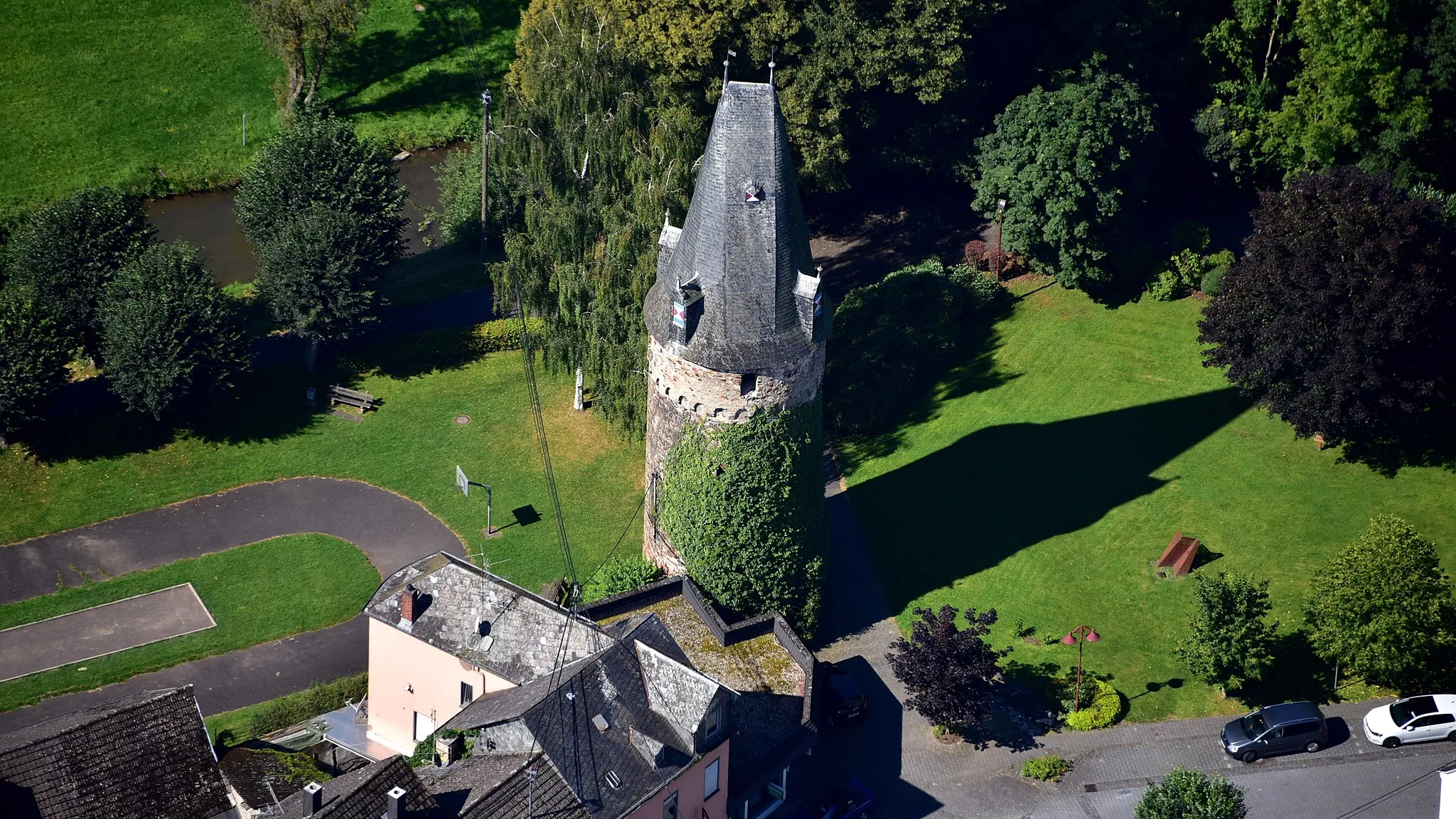 Photo showing: Dierdorf, Eulenturm, Luftaufnahme (2016)