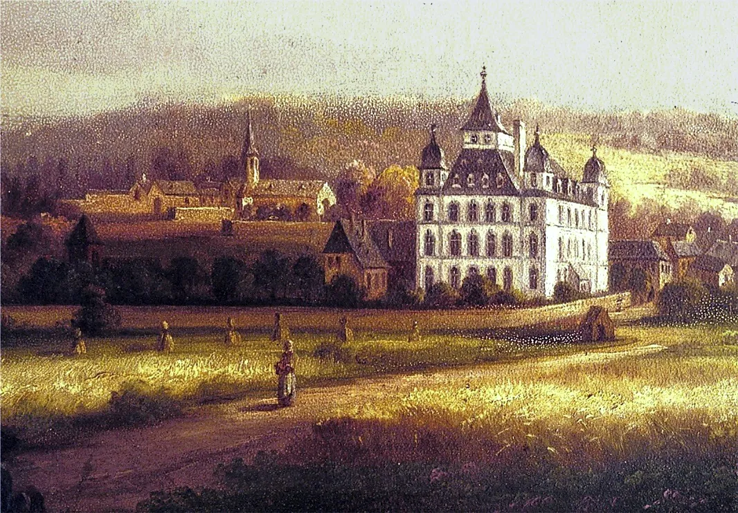 Photo showing: Kurfürstliches Schloss zu Kärlich (Gemälde im Mittelrhein-Museum Koblenz um 1790)