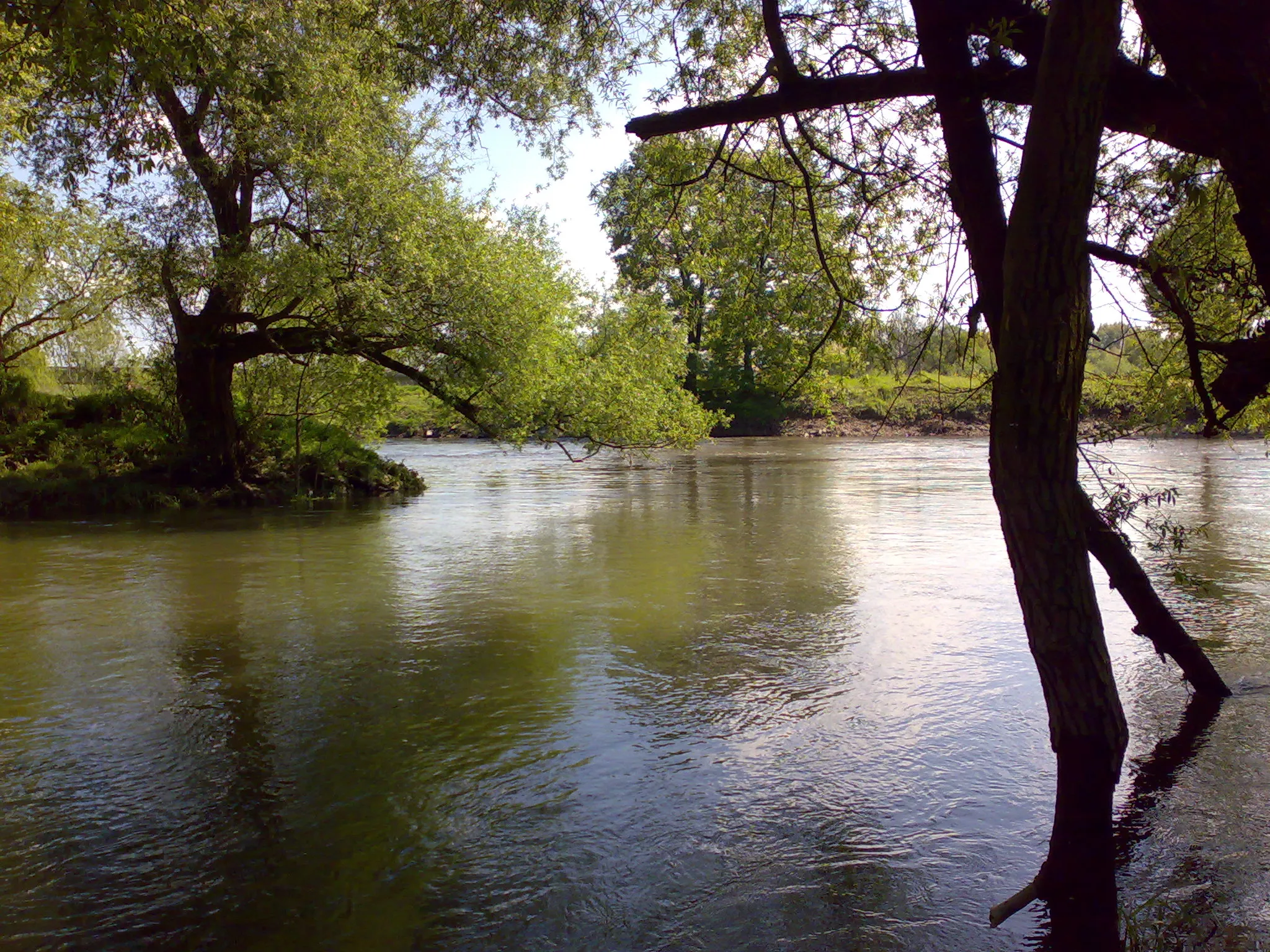 Photo showing: Mouth of the river Agger in Troisdorf, Germany. In the foreground the river Agger, in the background the river Sieg.