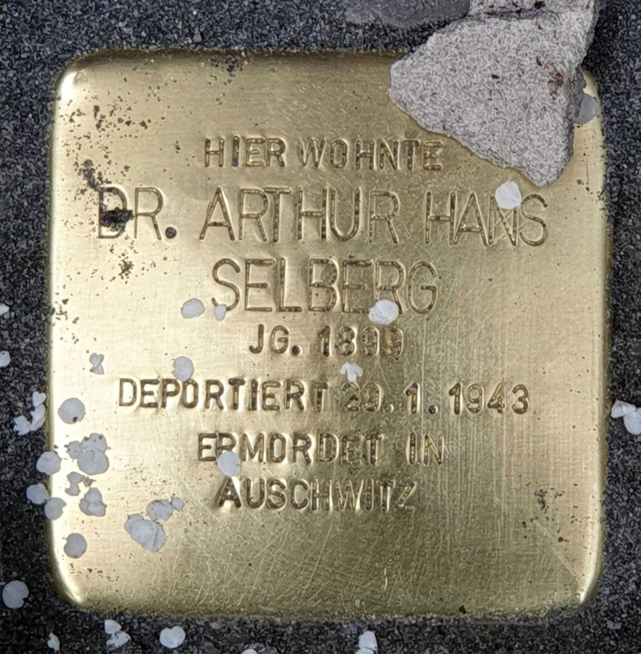 Photo showing: "Stolperstein" (stumbling block), Arthur Hans Selberg, Katharinenstraße 20, Berlin-Halensee, Germany