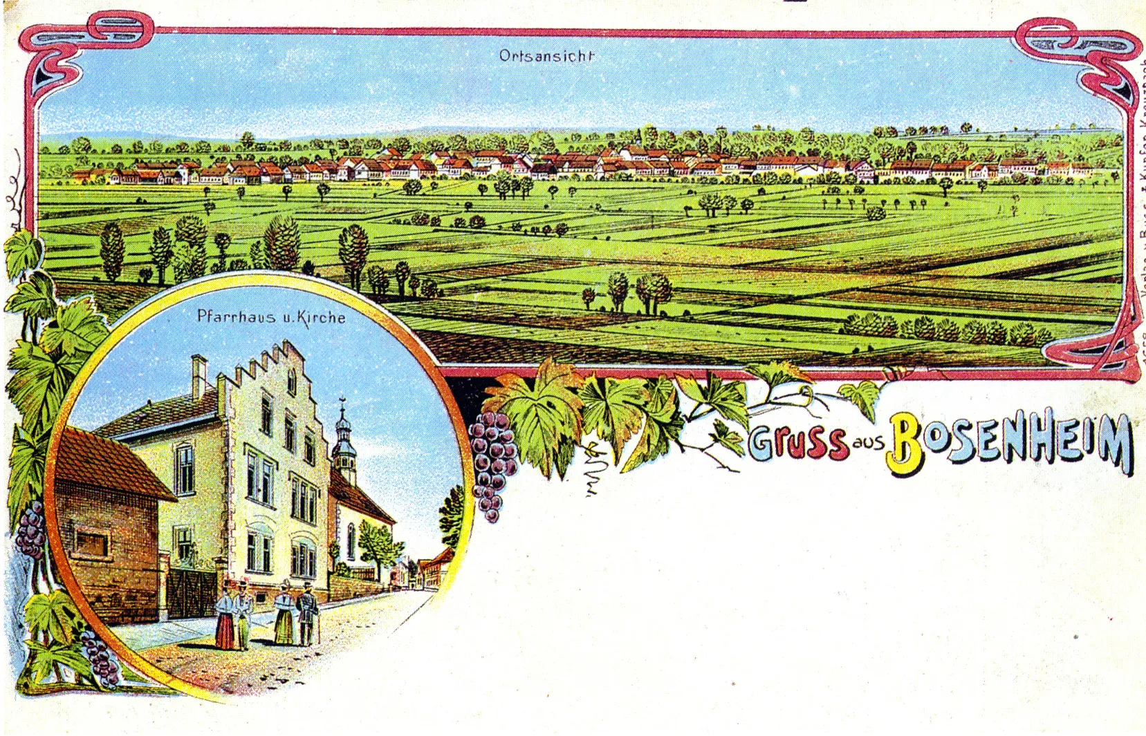 Photo showing: "Gruss aus Bosenheim" (Greetings from Bosenheim). Blank picture postcard, around 1900.