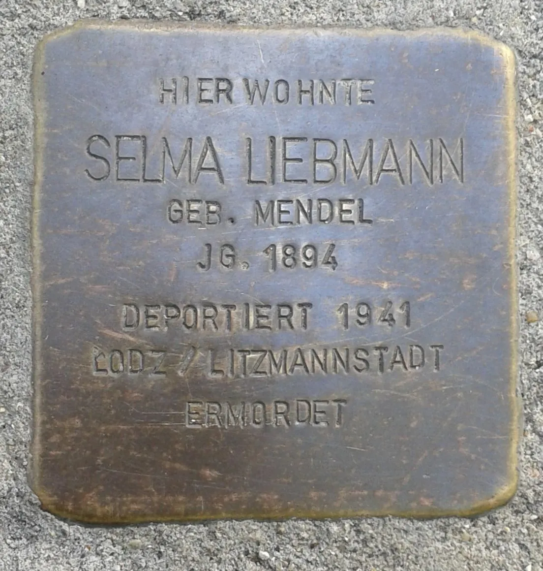 Photo showing: Stolperstein Hachenburg Leipziger Straße 16 Selma Liebmann