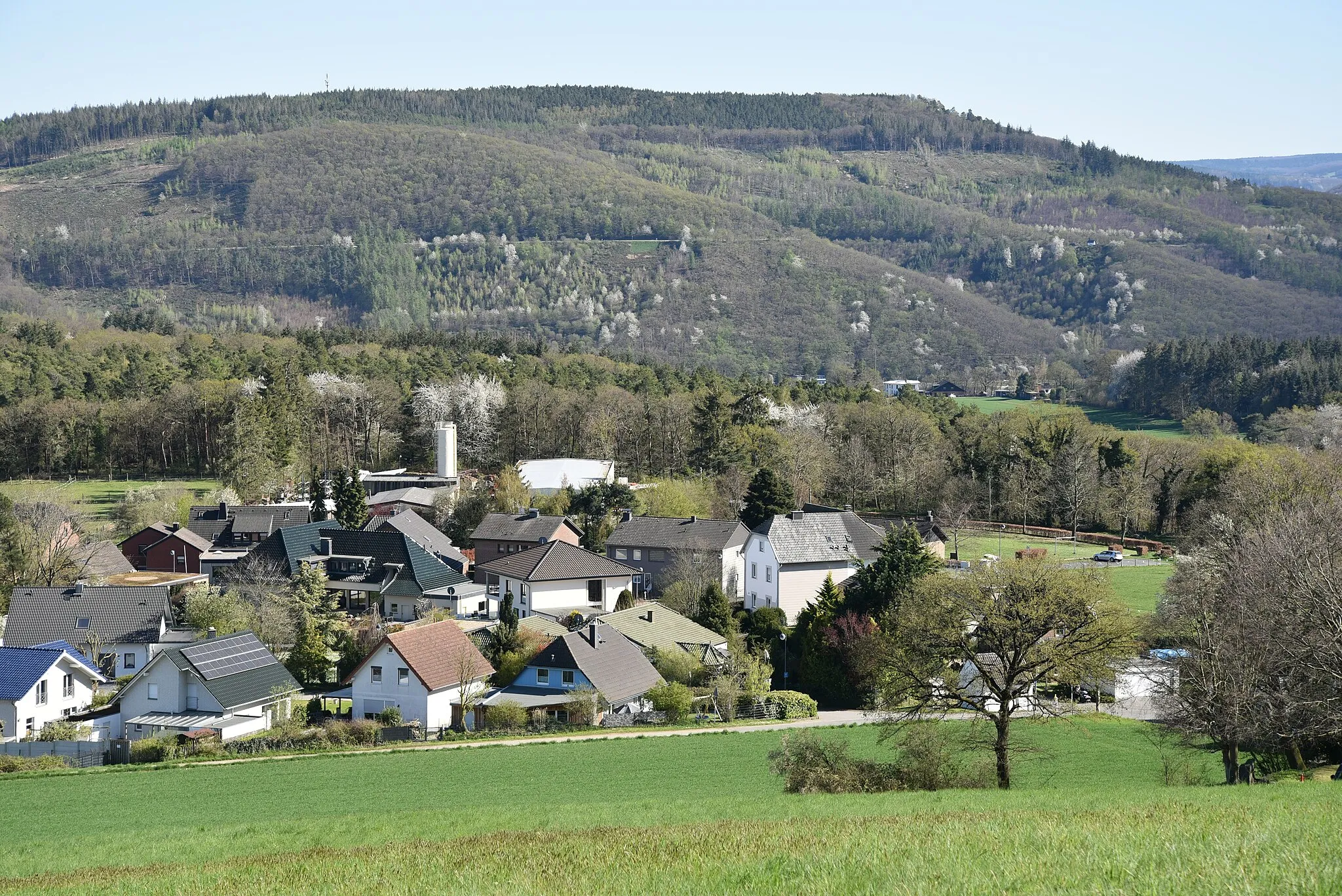 Photo showing: The Mausauel (peak altitude of 388 m) with houses of Bogheim in the foreground. There is also a sports club of Nideggen called "SC Mausauel"