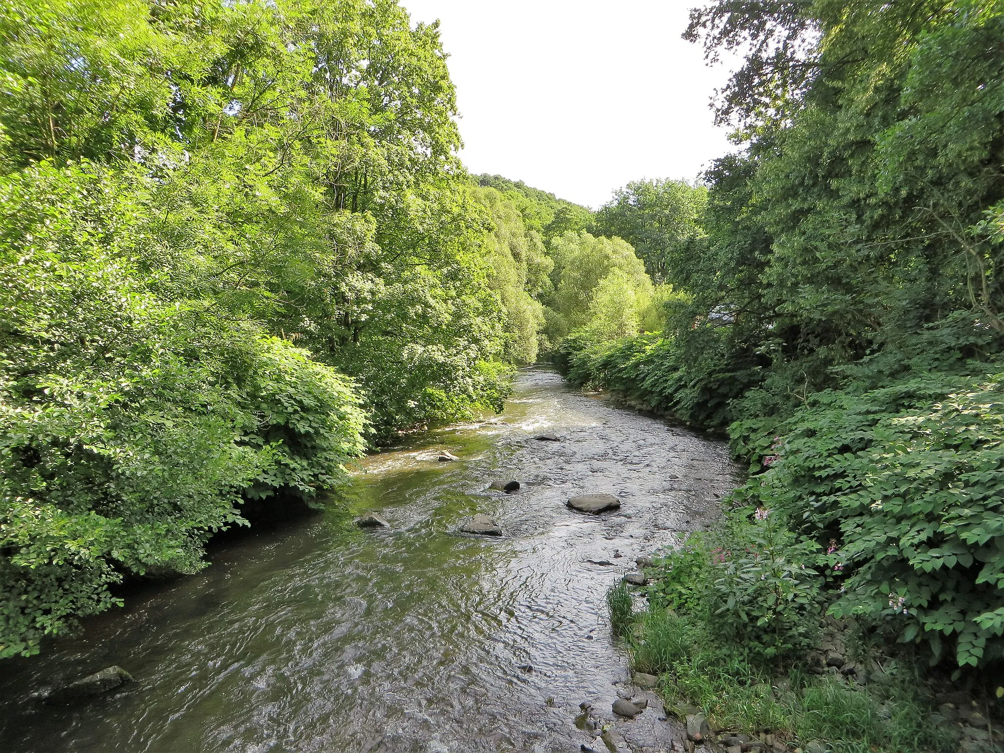 Photo showing: Blick von der Brücke „Rehbecke“ in Hagen-Priorei auf die Volme.