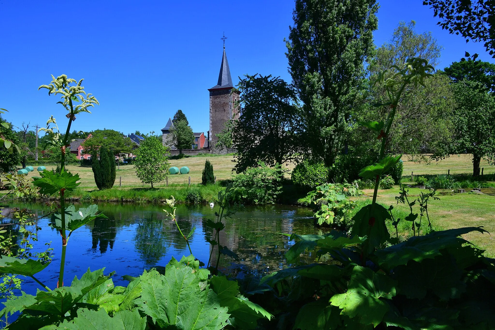 Photo showing: Sint-Pieters-Stoelkerk fotografiert von der Fischzucht der Commanderie