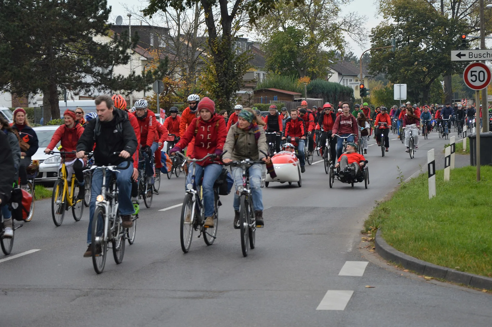 Photo showing: Critical mass street protest on Bundesstraße 9 from Cologne to Bonn during COP 23.
Photo taken in Urfeld (Wesseling), corner Willy-Brandt-Straße / Rheinstraße.