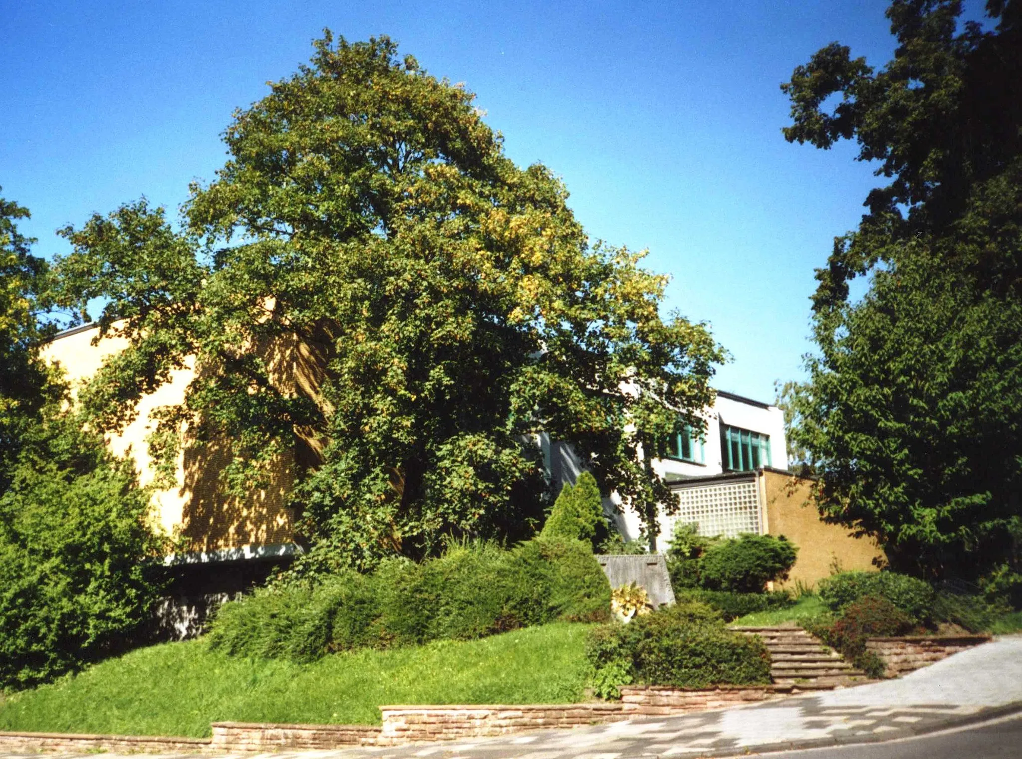 Photo showing: Eschweiler Stadtteil Wilhelmshöhe - Astrid-Lindgren-Schule und Ehrenmal