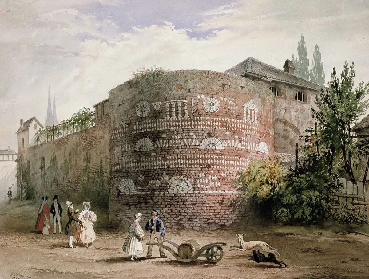 Photo showing: Osterwald, Georg, Römerturm mit Klarissenkloster, aquarelliertKöln, 1836 (Köln, Kölnisches Stadtmuseum, HM 1918/117, rba_c001340).