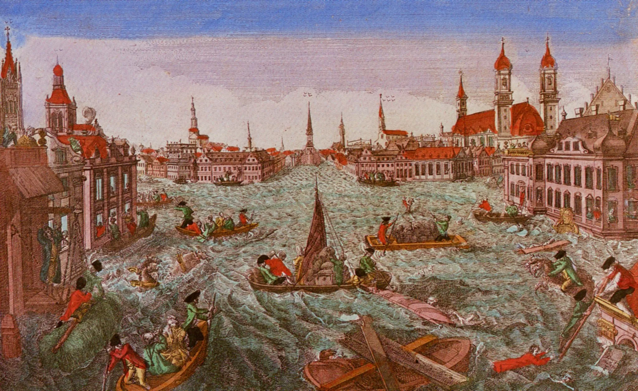 Photo showing: Köln - Rheinhochwasser (Stich nach 1784)