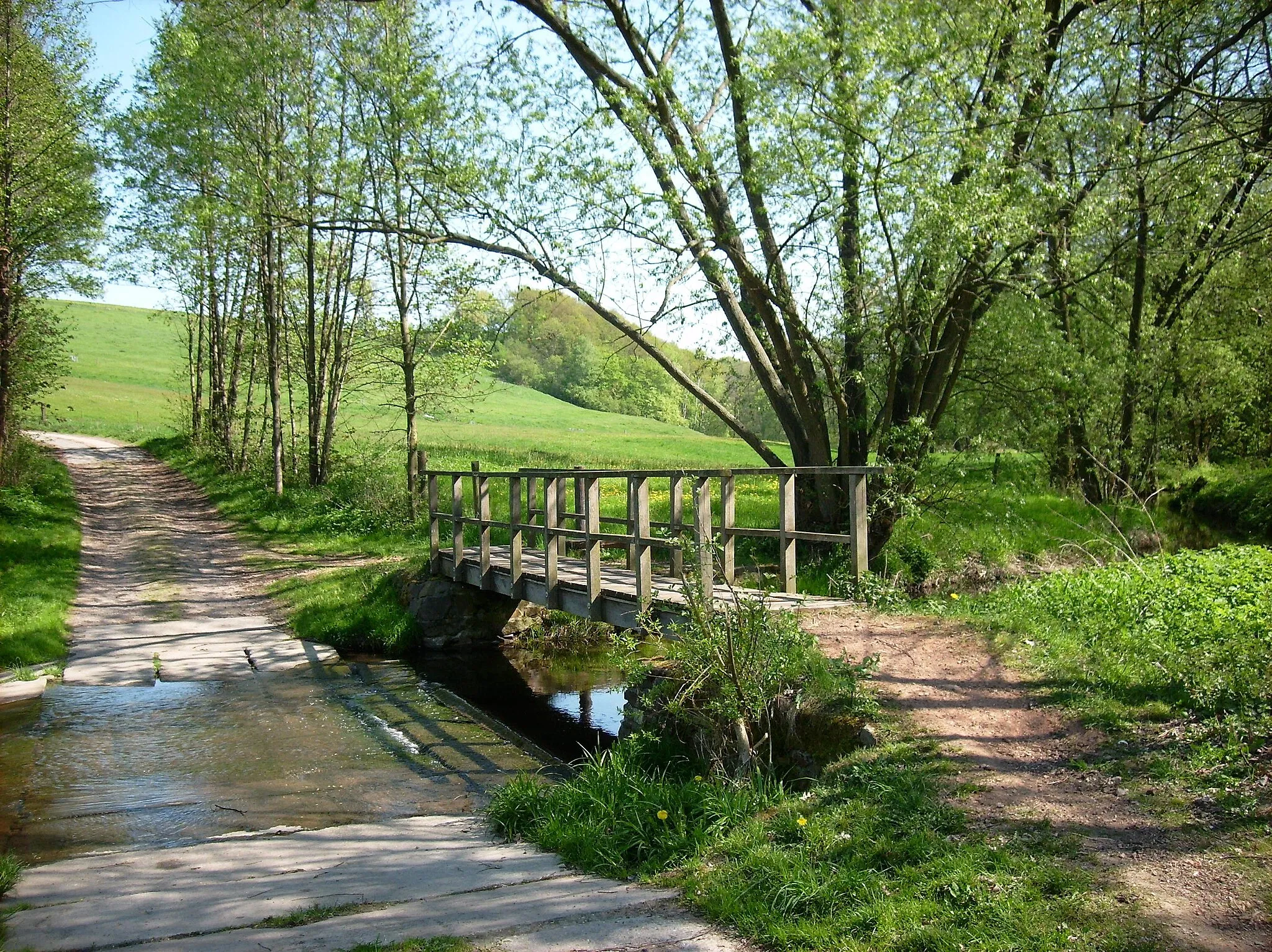 Photo showing: Ford and bridge across the Auenbach stream near Koltzschen (Colditz, Leipzig district, Saxony)