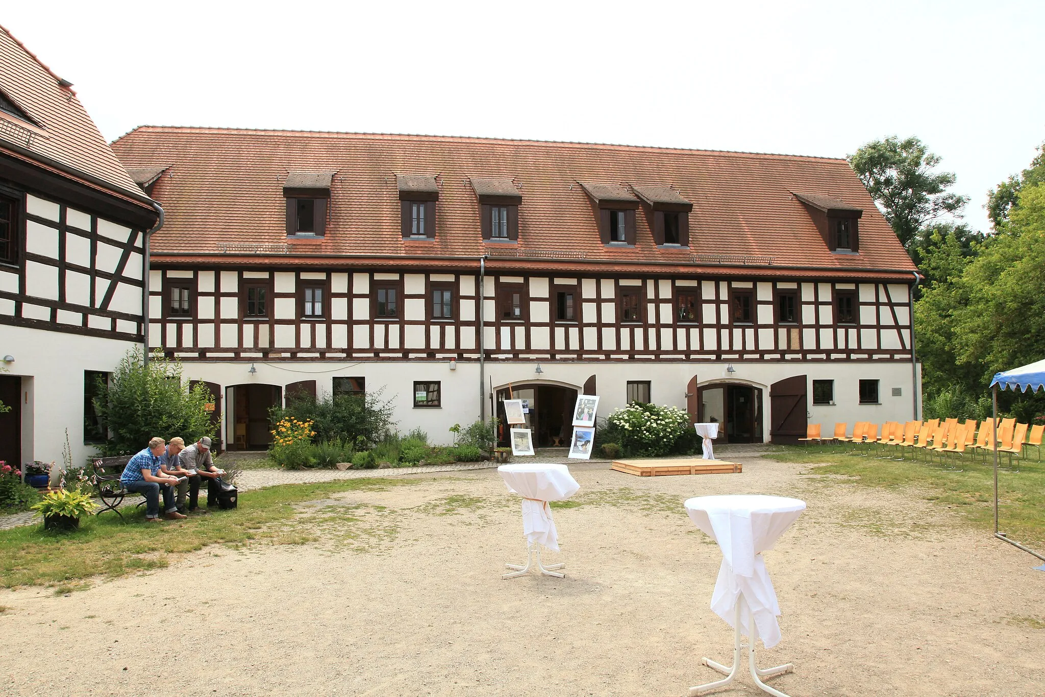 Photo showing: Auf dem Gelände der Wassermühle Dölitz neu aufgebautes Fachwerkhaus aus Breunsdorf, Vollhardtstraße 16 in Leipzig