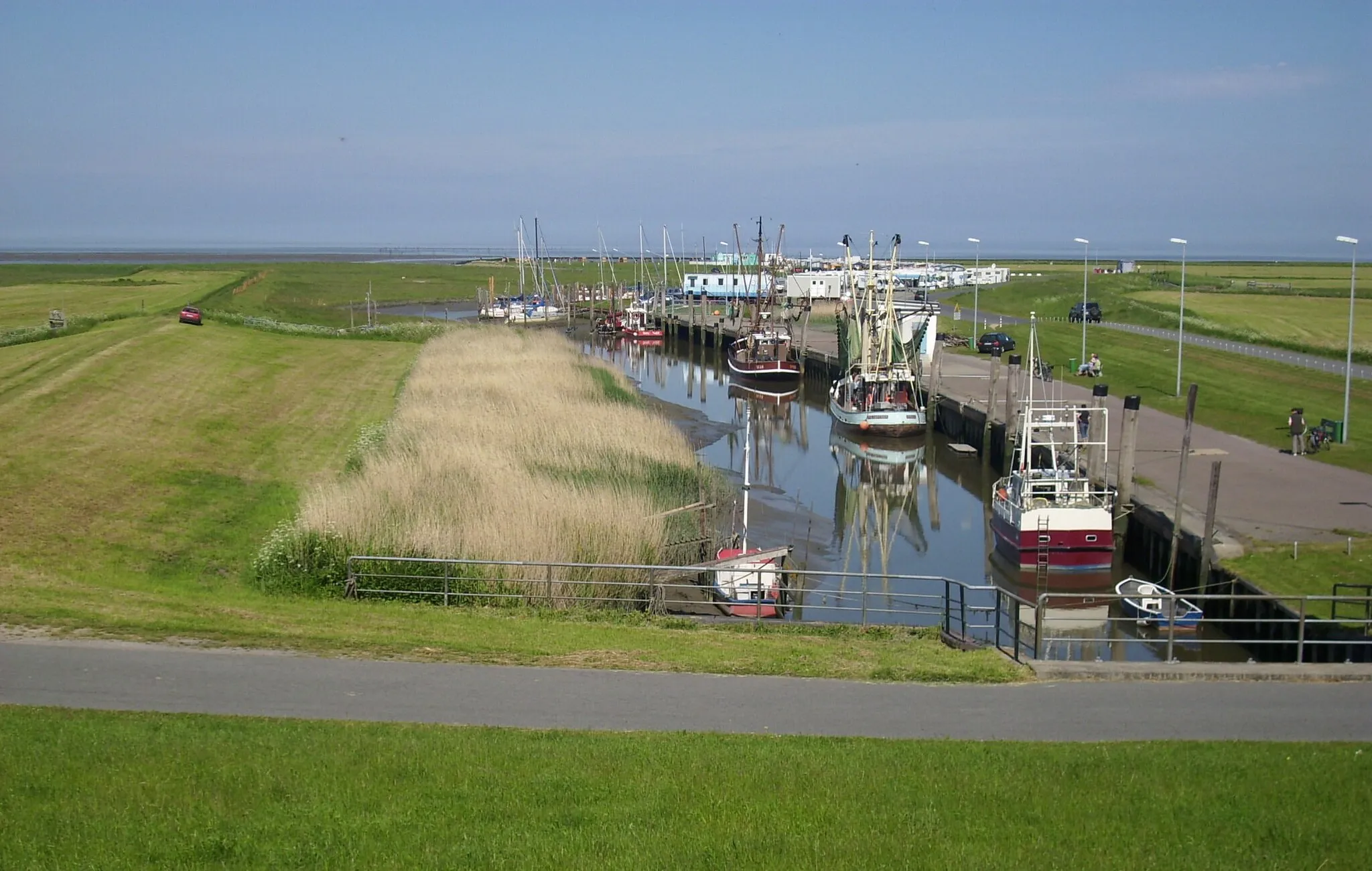 Photo showing: Hafenansicht in Spieka-Neufeld vom Deich aus gesehen