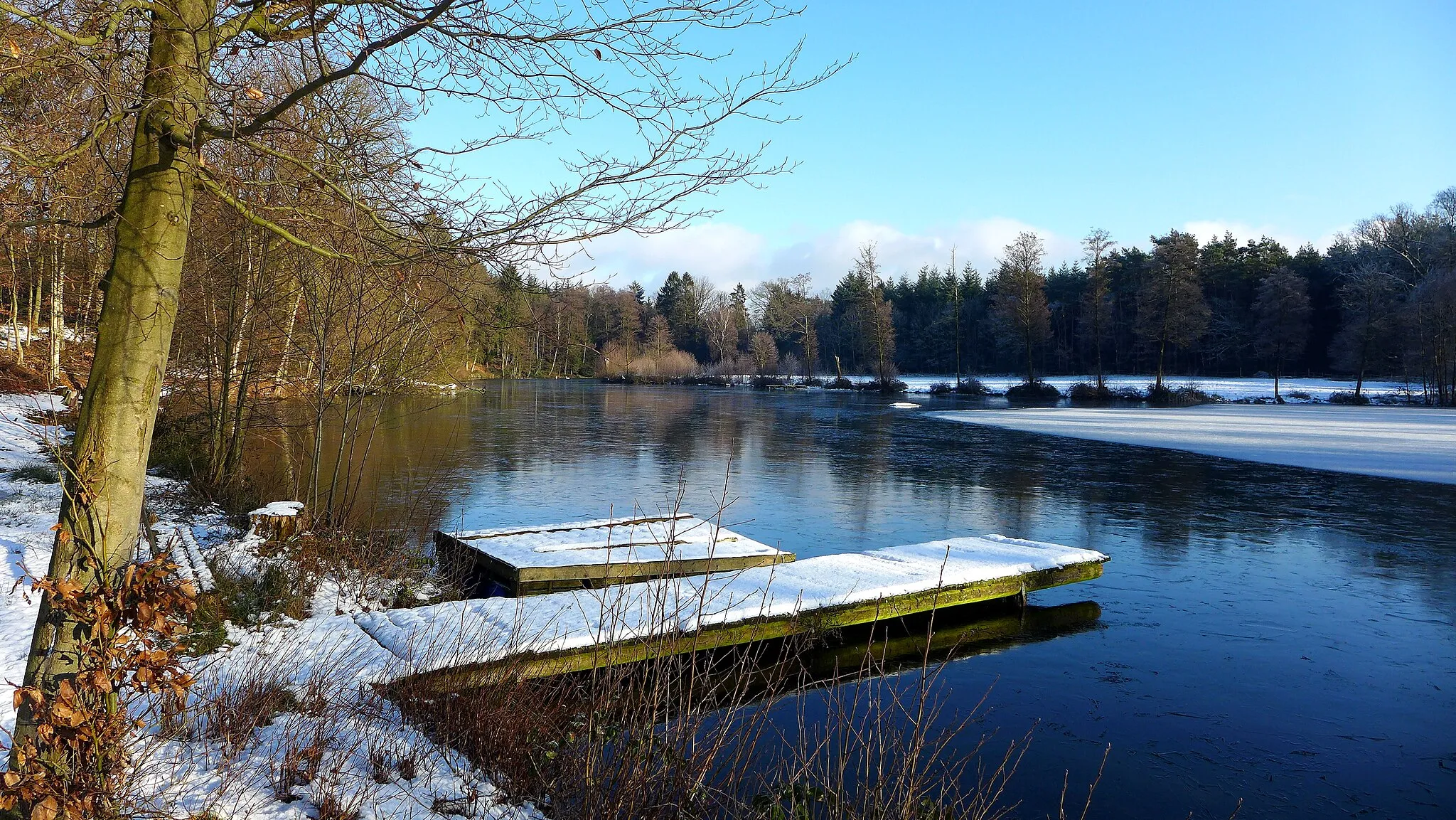 Photo showing: Winterlicher Mühlenteich in Harber, einem Ortsteil von Soltau. Aufnahmedatum 2017-01.