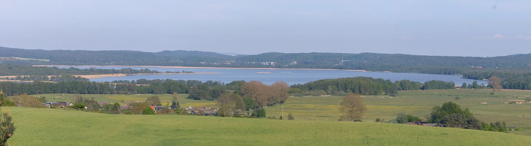 Photo showing: Blick vom Kückelsberg über das Thurbruch und den Ort Reetzow zum Südteil des Gothensees. Links und in der Mitte sind die Reste der Dämme erkennbar, über die Ende des 19. Jahrhunderts das Wasser aus der Bäck und dem Knüppelgraben über den See abgeleitet wurde.