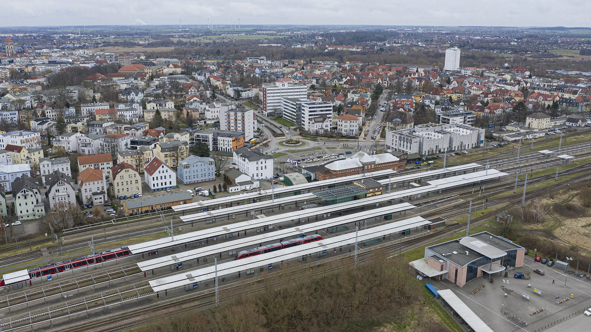 Photo showing: Aerial view of Rostock main station, Germany