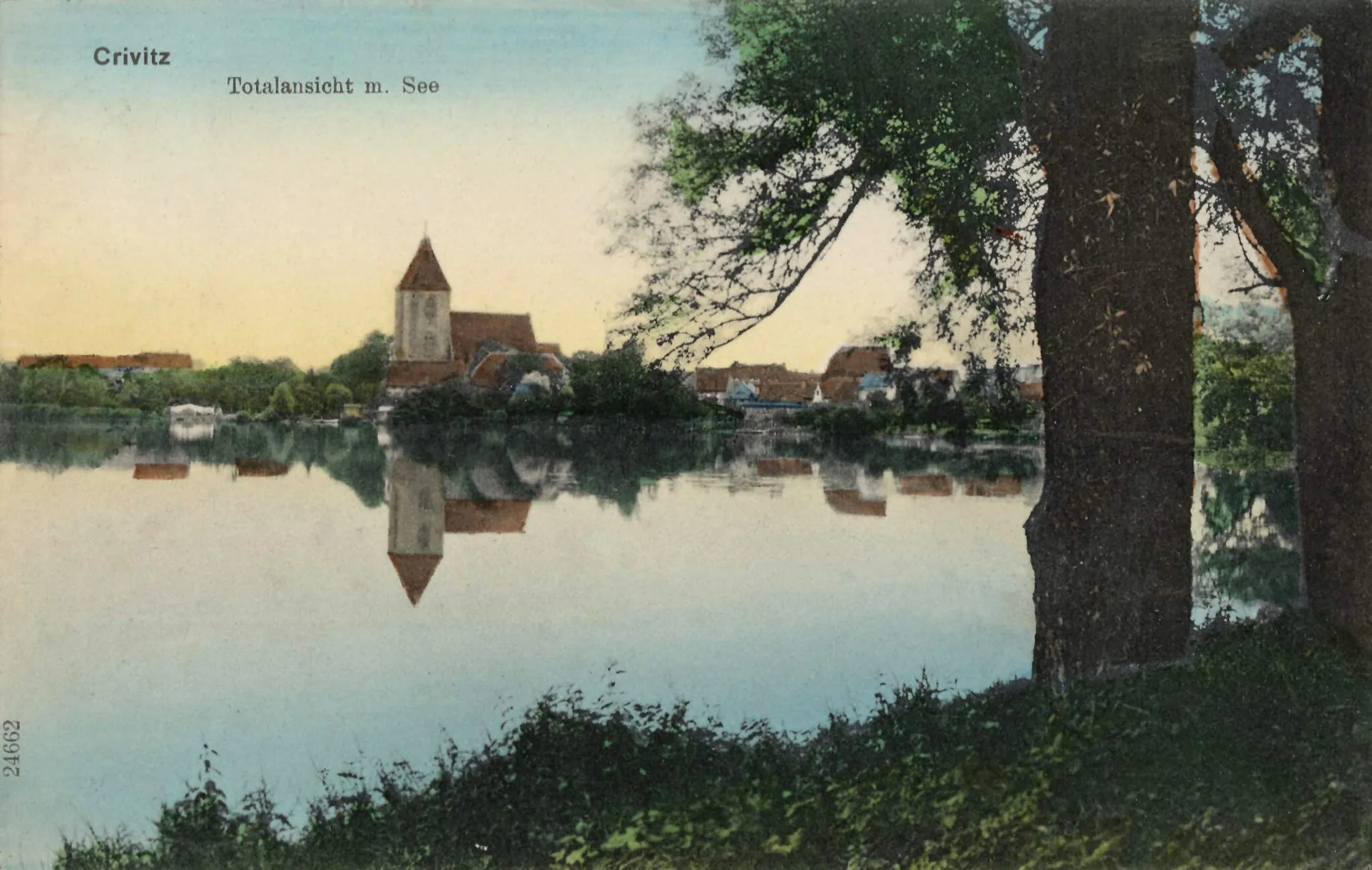 Photo showing: Postcard from 1913 showing Crivitz and the nearby lake.
