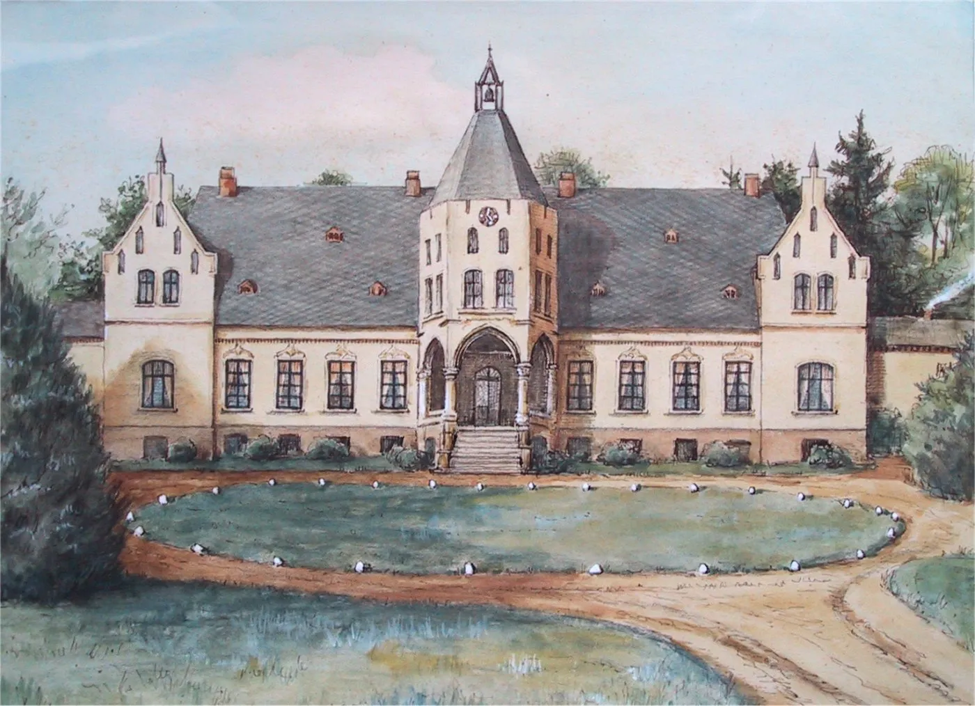 Photo showing: Herrenhaus Grammow, Mecklenburg (Aquarell)