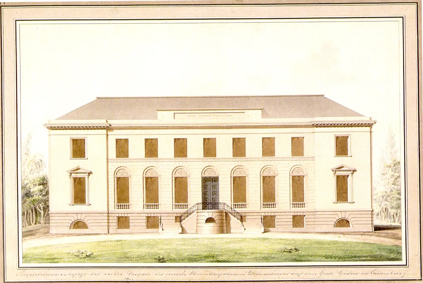 Photo showing: Architektenentwurf der Vorderfassade des Herrenhauses in Gudow, Krs. Herzogtum Lauenburg