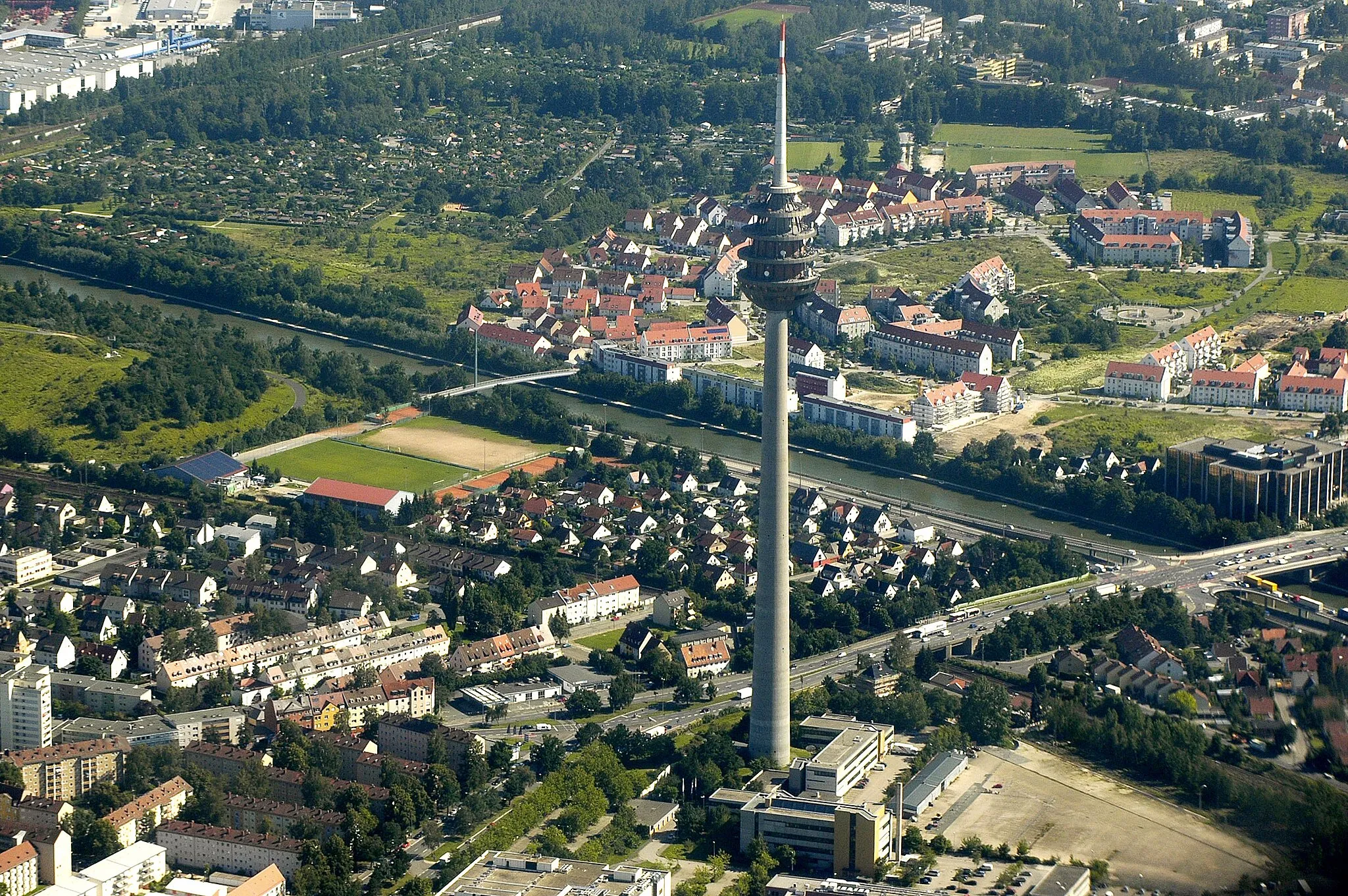 Photo showing: Aerial photography Fernmeldeturm Nuremberg