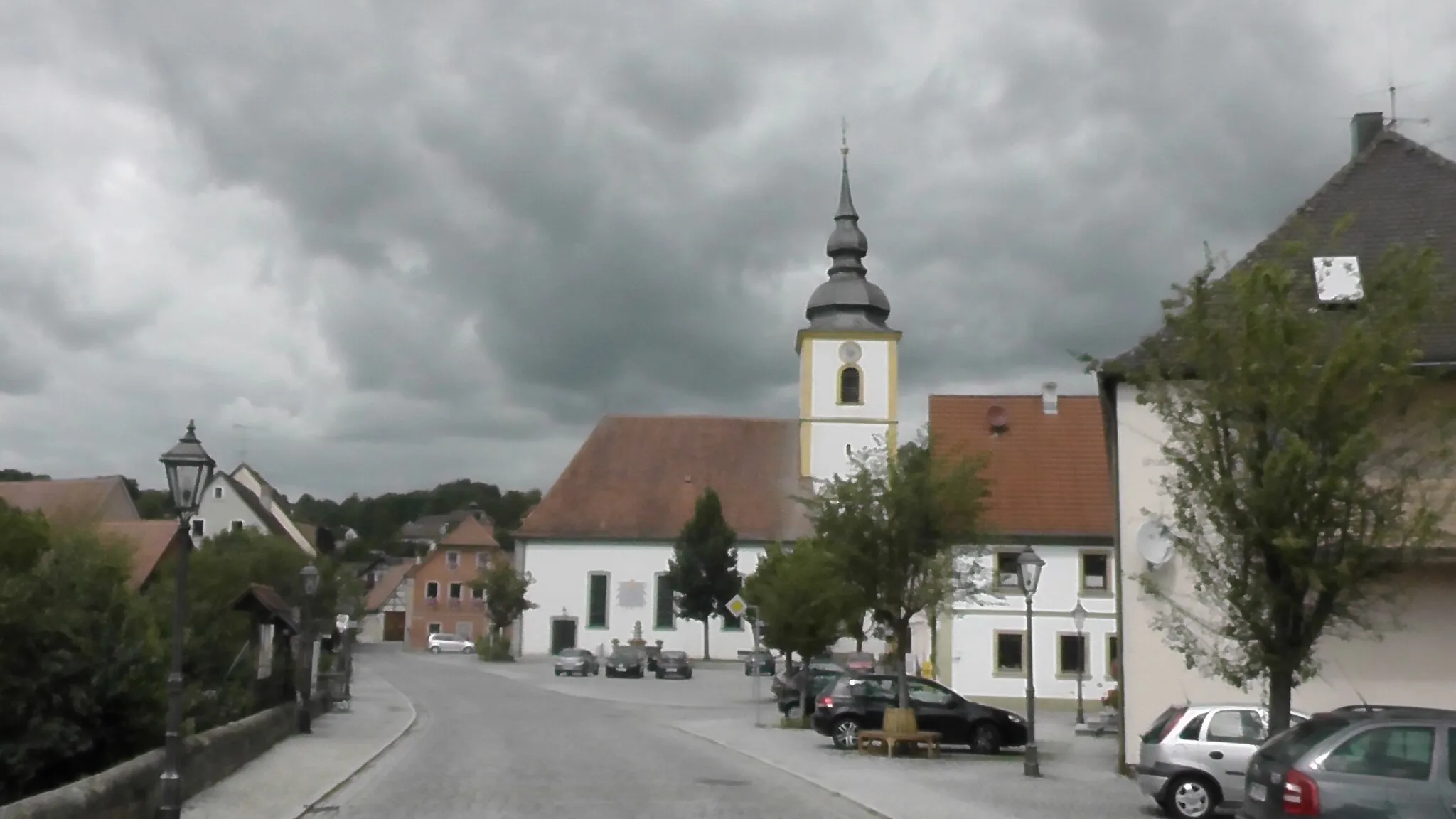 Photo showing: View on Burghaslach's marketplace and St Ägidius's Church (Germany, Bavaria)