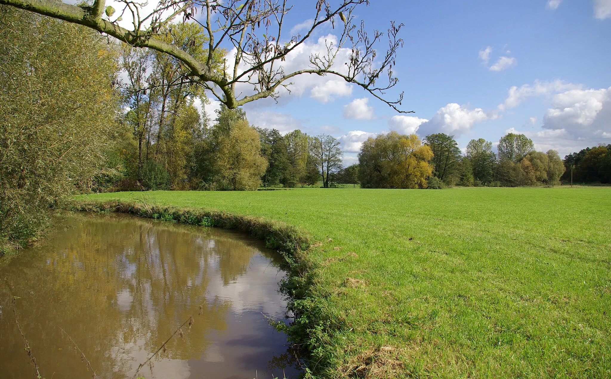 Photo showing: Der Fluss Aurach bei Neuses (Erlangen). Die Aurach bildet hier die Grenze zwischen der kreisfreien Stadt Erlangen und dem Landkreis Landkreis Erlangen-Höchstadt.