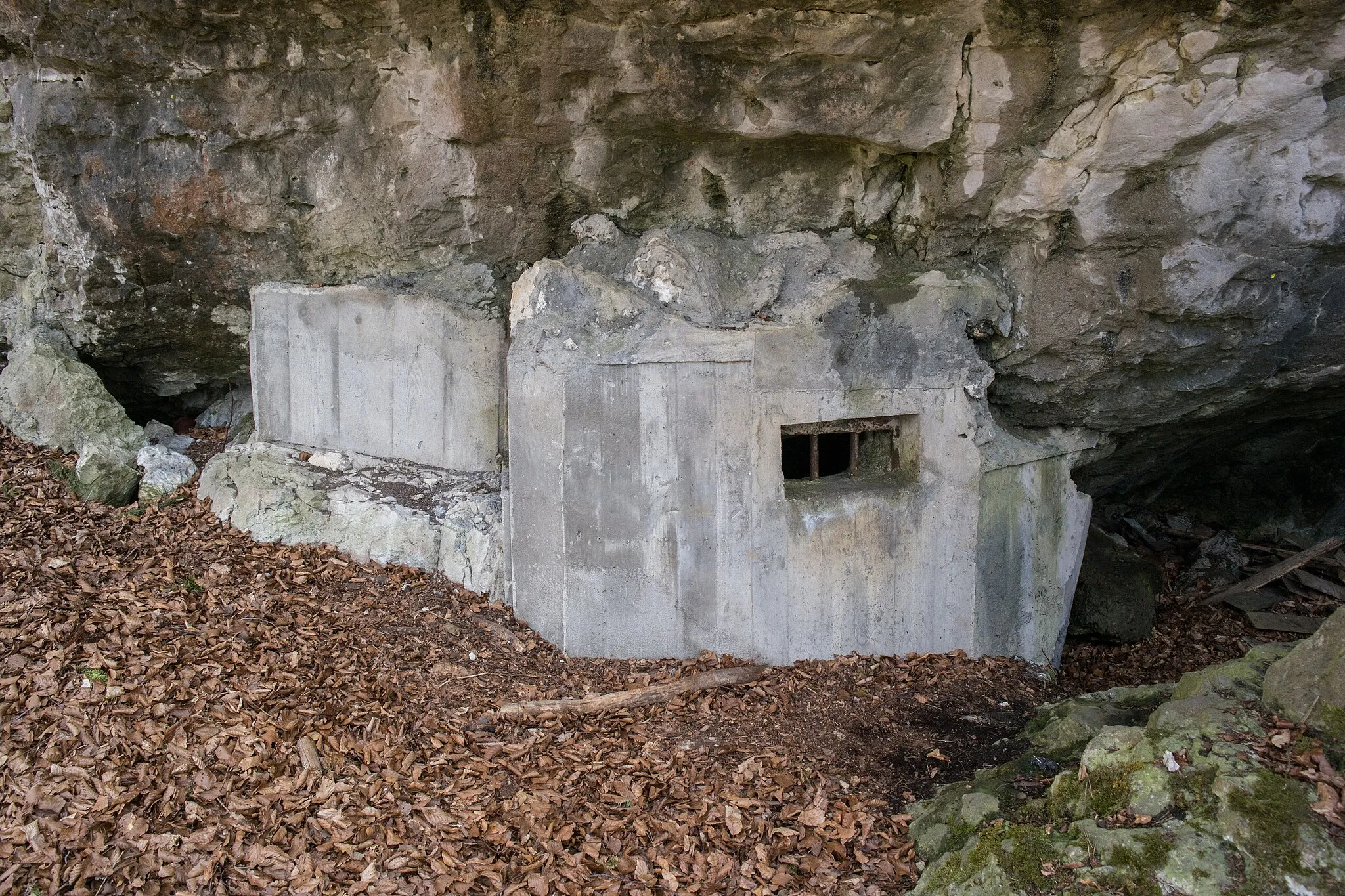 Photo showing: Zugemauerter Eingang zum Windloch bei Loch, Bodendenkmal