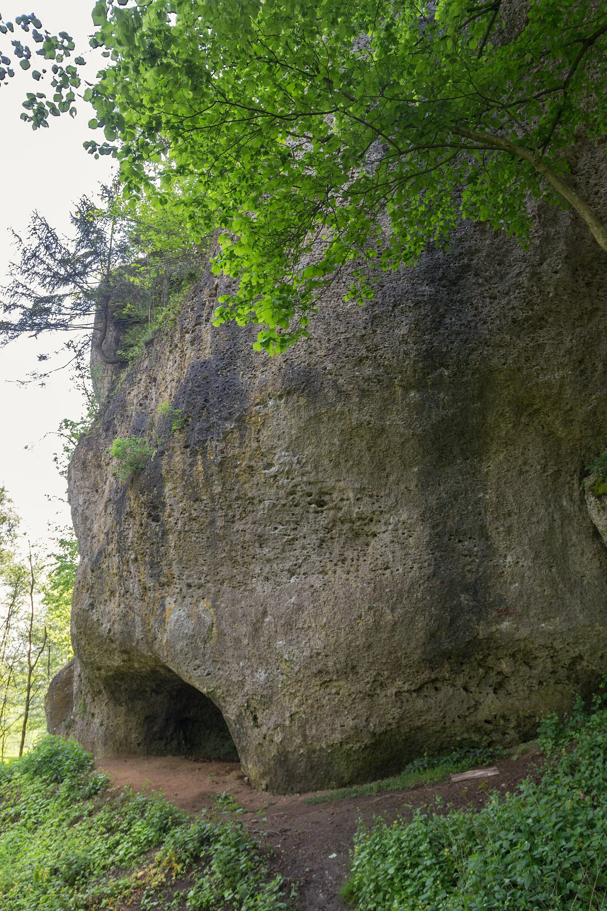 Photo showing: Guckerlochfelsen mit Höhlen, Geotop, Naturdenkmal, Naturpark Fränkische Schweiz-Veldensteiner Forst, Michelfeld, Auerbach i.d.OPf.