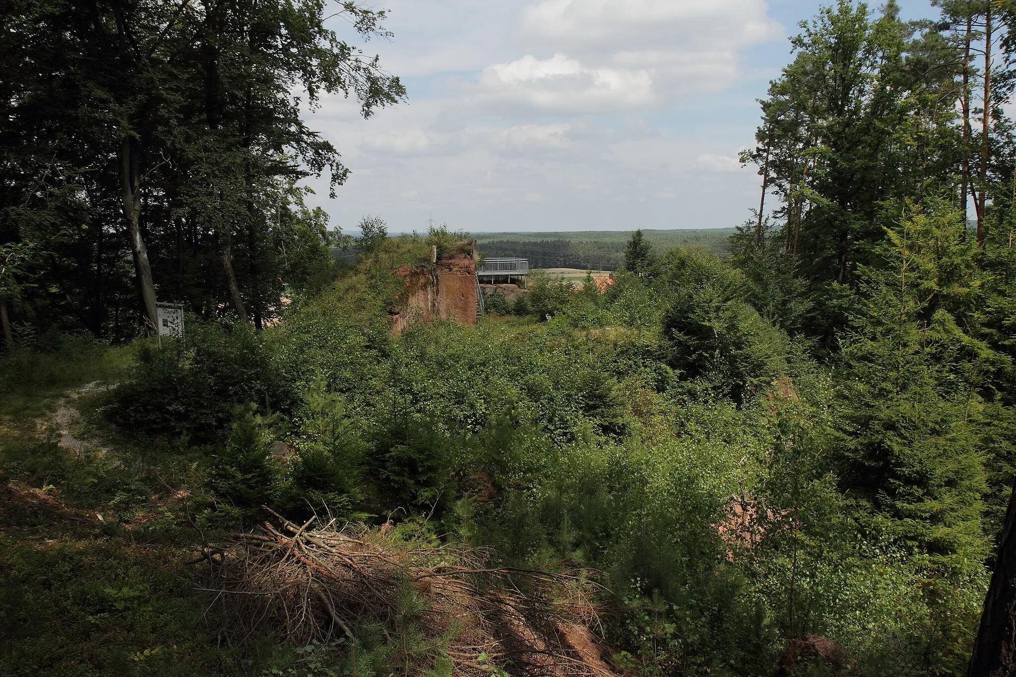 Photo showing: Burgstall Altenheideck - Ansicht des durch einen Steinbruch zum größten Teil zerstörten Burghügel