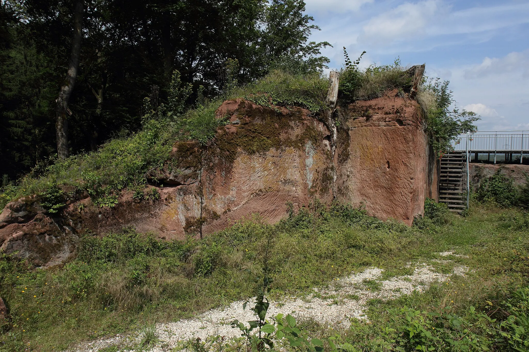 Photo showing: Burgstall Altenheideck - Ansicht des durch einen Steinbruch zum größten Teil zerstörten Burghügel