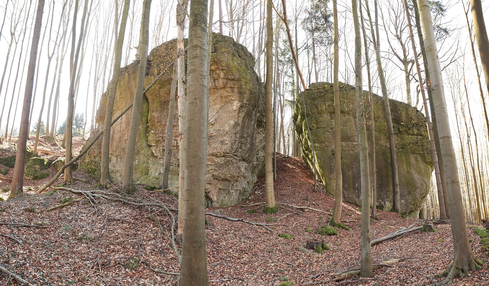 Photo showing: Burgstall Hienberg - Ansicht der beiden Felstürme auf denen Gebäude standen
