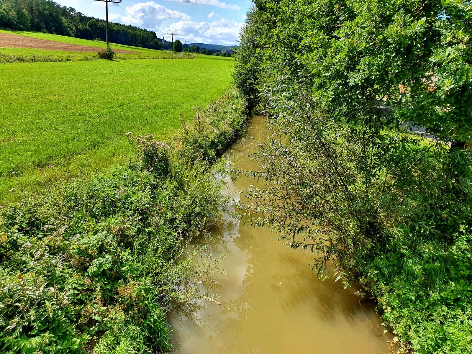 Photo showing: Die Rimbach in Unterrimbach. Blick von einer Brücke, flussufwärts in Richtung Westen.