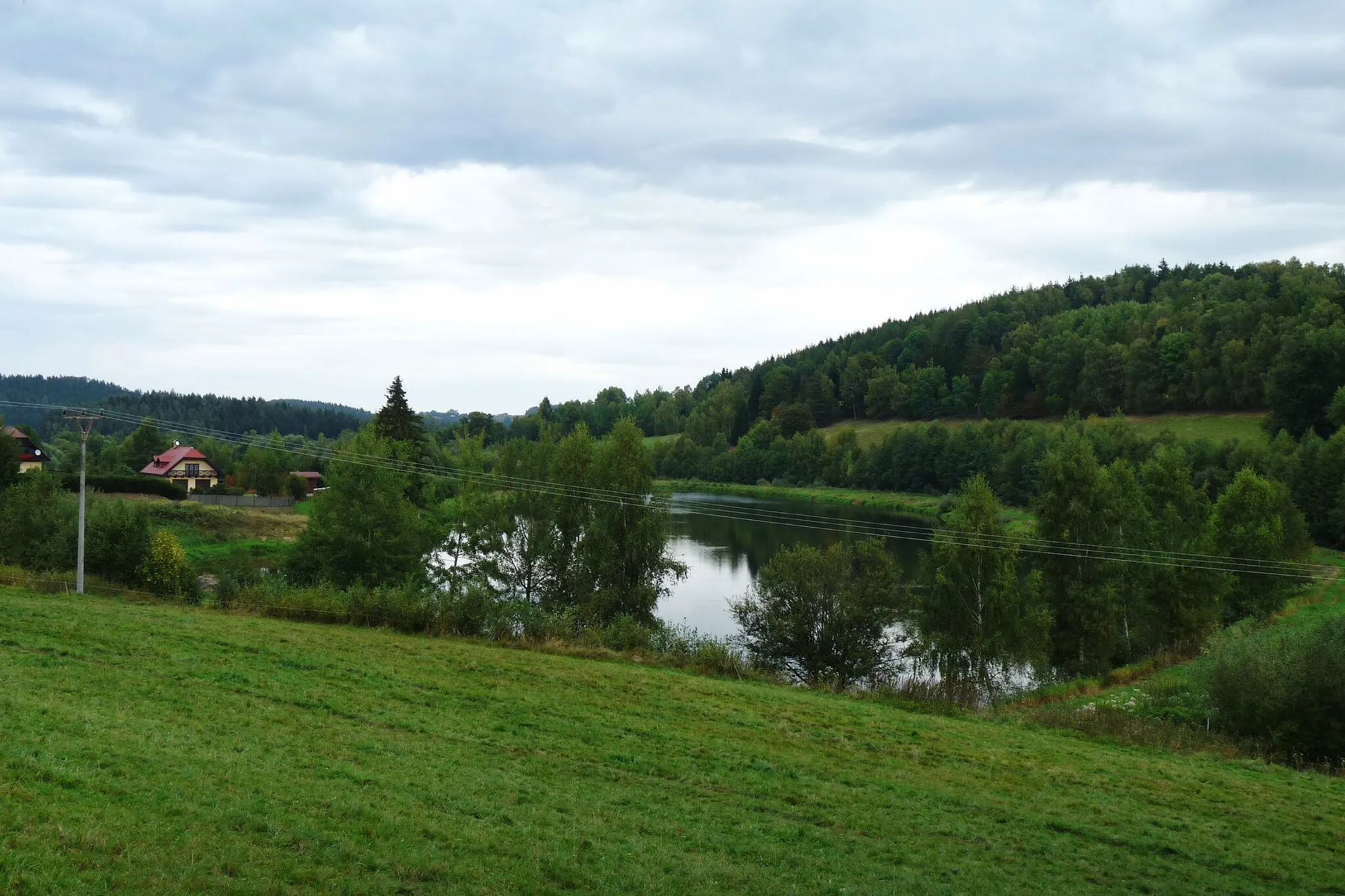 Photo showing: Zdíkovec pond in the village of Zdíkovec in Prachatice District, Czech Republic, part of the municipality of Zdíkov.