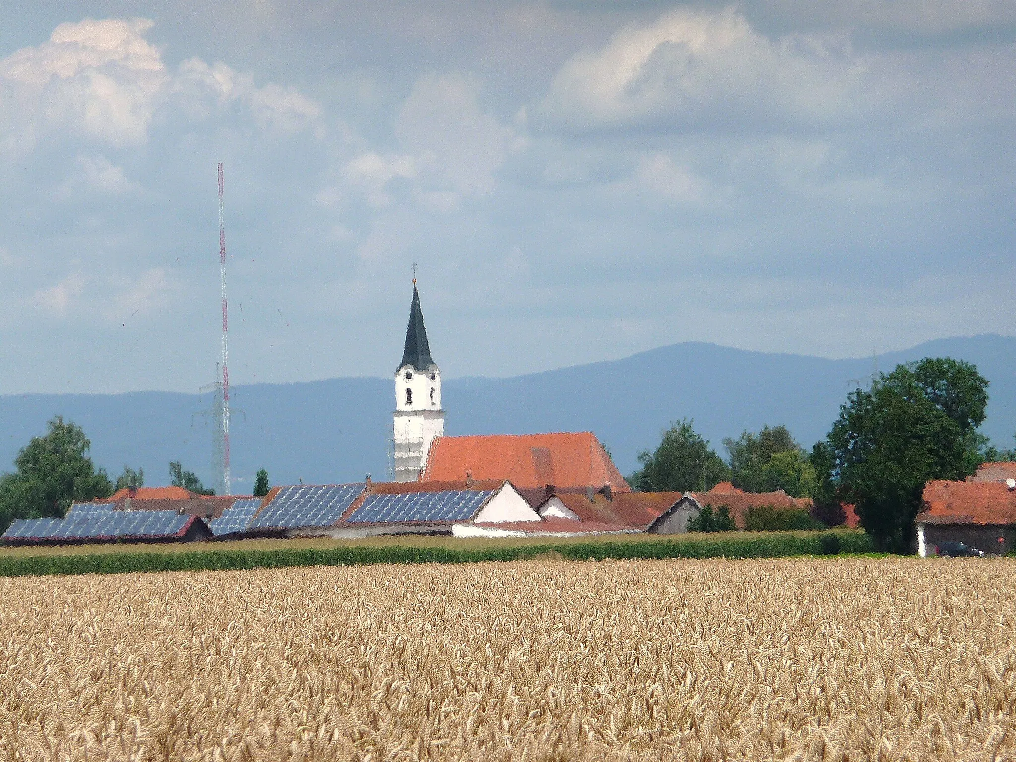 Photo showing: Blick auf Kirchdorf bei Osterhofen mit der Pfarrkirche Maria Geburt