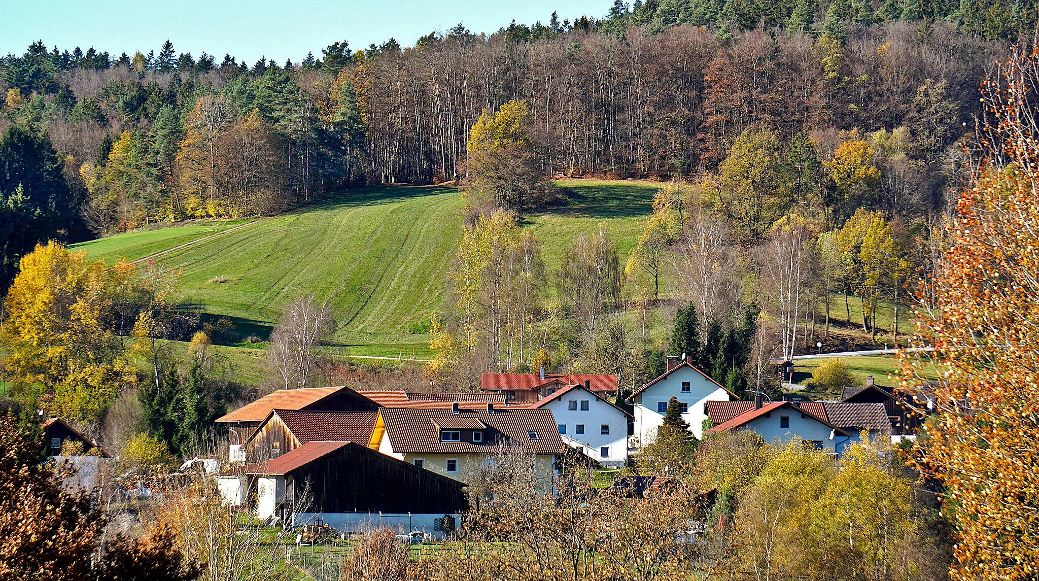 Photo showing: Blick auf Eggenreuth, Ortsteil von Thurmansbang.