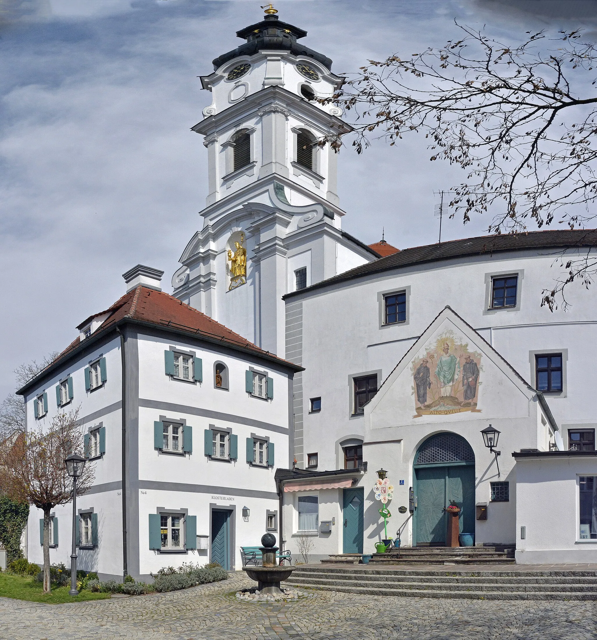 Photo showing: Altomuenster Monastery (St. Alto Church, Alto Spring Entrance and monastery shop)