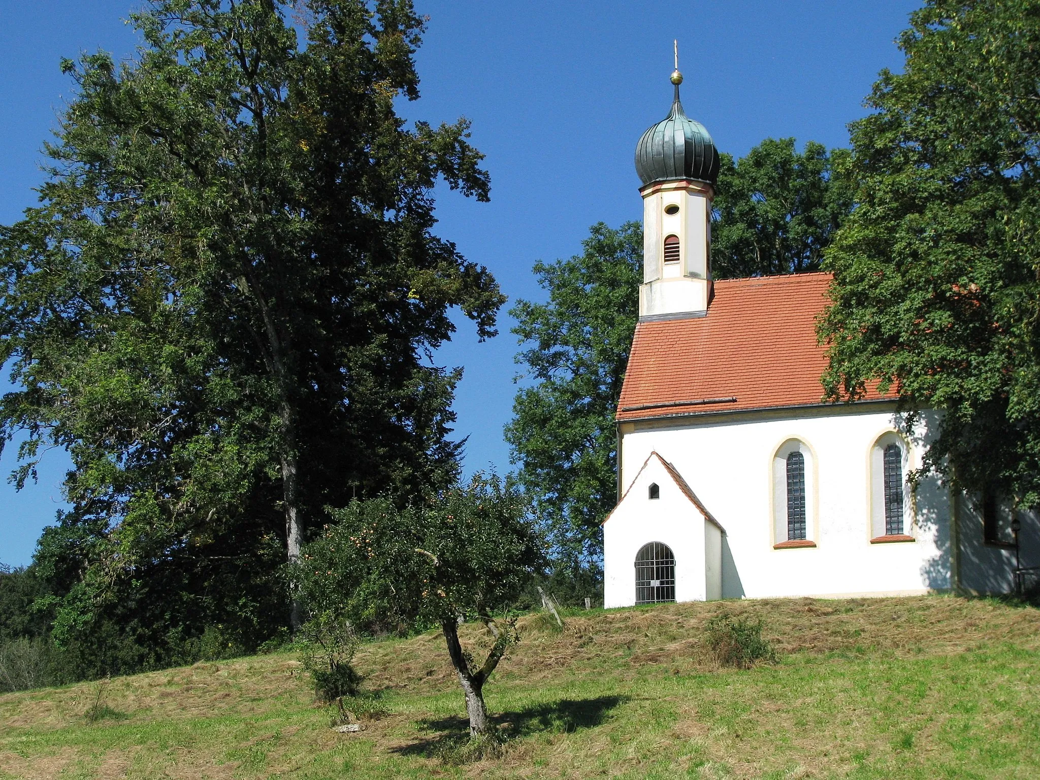 Photo showing: Kath. Filialkirche St. Koloman, spätgotischer Saalraum mit poygonalem Chorschluss und Zwiebel-Dachreiter, 1. Hälfte 16. Jh., 17./18. Jh. verändert