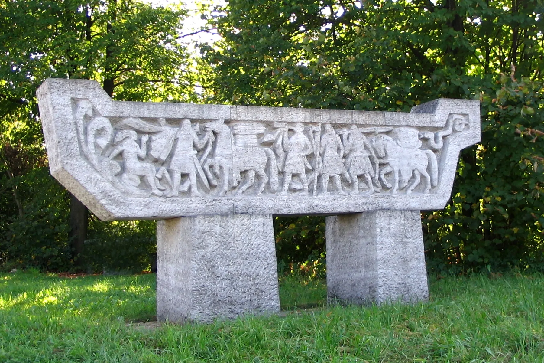 Photo showing: Großmehring, Landkreis Eichstätt, Oberbayern: Hagen überquert mit den Nibelungen die Donau