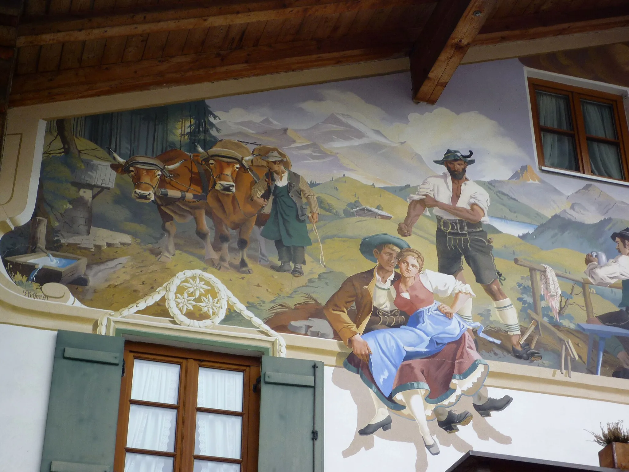 Photo showing: Garmisch-Partenkirchen- Gasthaus zum Schweizer Bartl, Lüftlmalerei