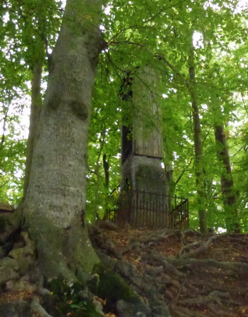 Photo showing: Das Gehäuse der Madonnenstatue von Norden gesehen, aus dem Graben des Burgstalls herauf fotografiert.